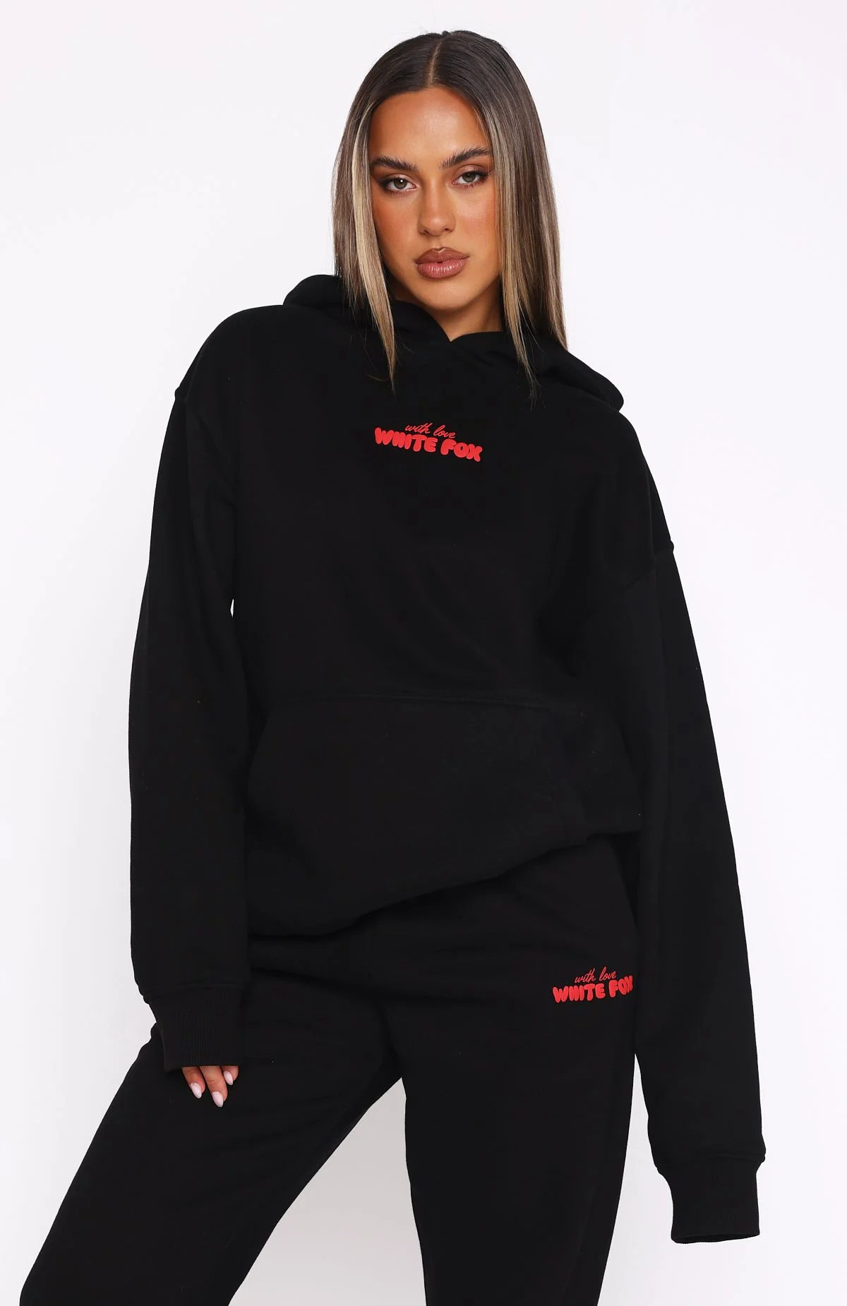 With Love In The Moment Oversized Hoodie Black - White Fox Boutique