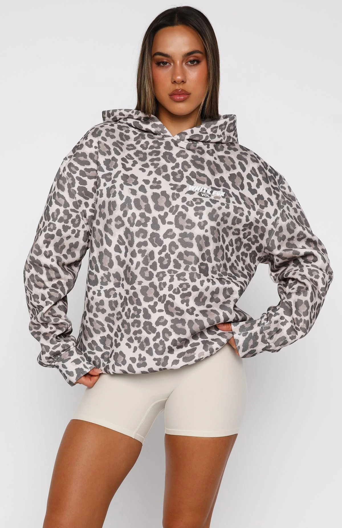 Offstage Printed Oversized Hoodie Leopard - White Fox Boutique