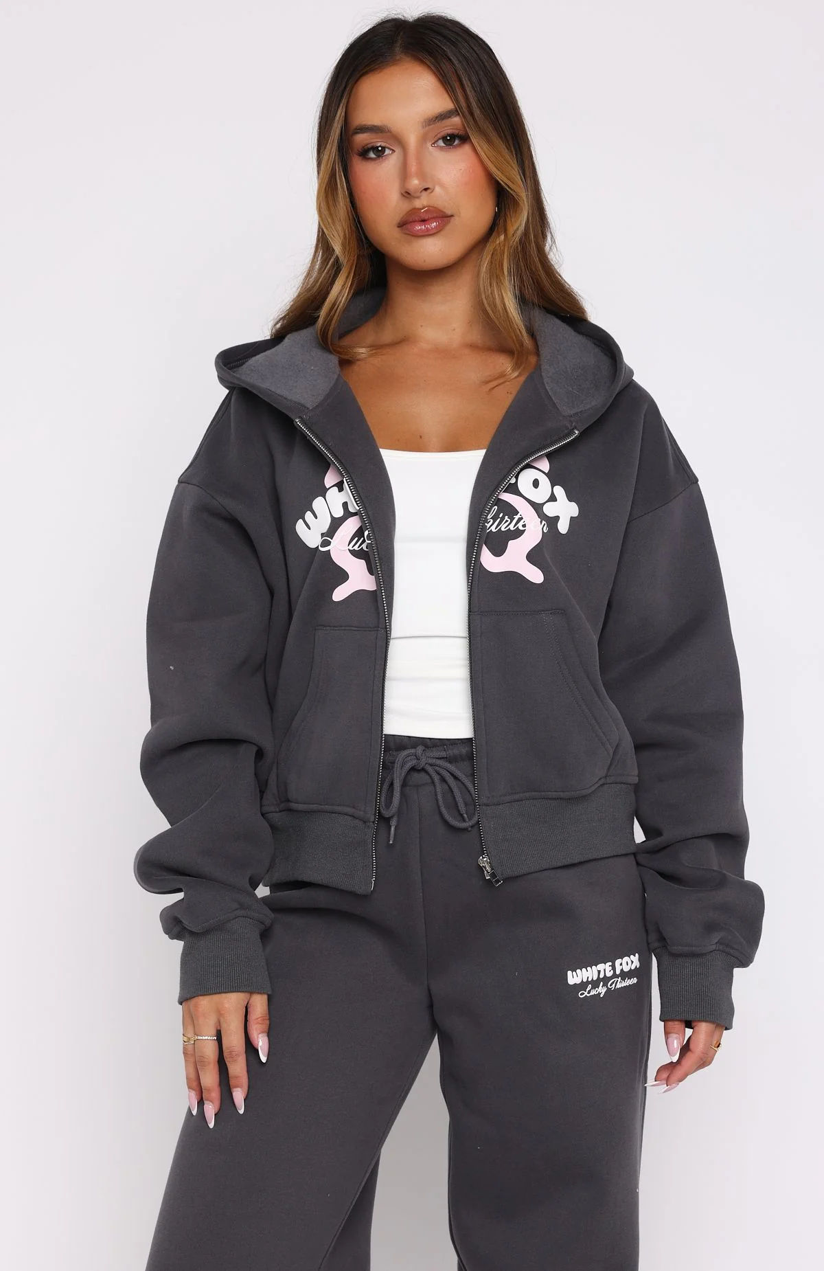 Lucky Thirteen Audrina Boxy Zip Front Hoodie Volcanic - White Fox Boutique