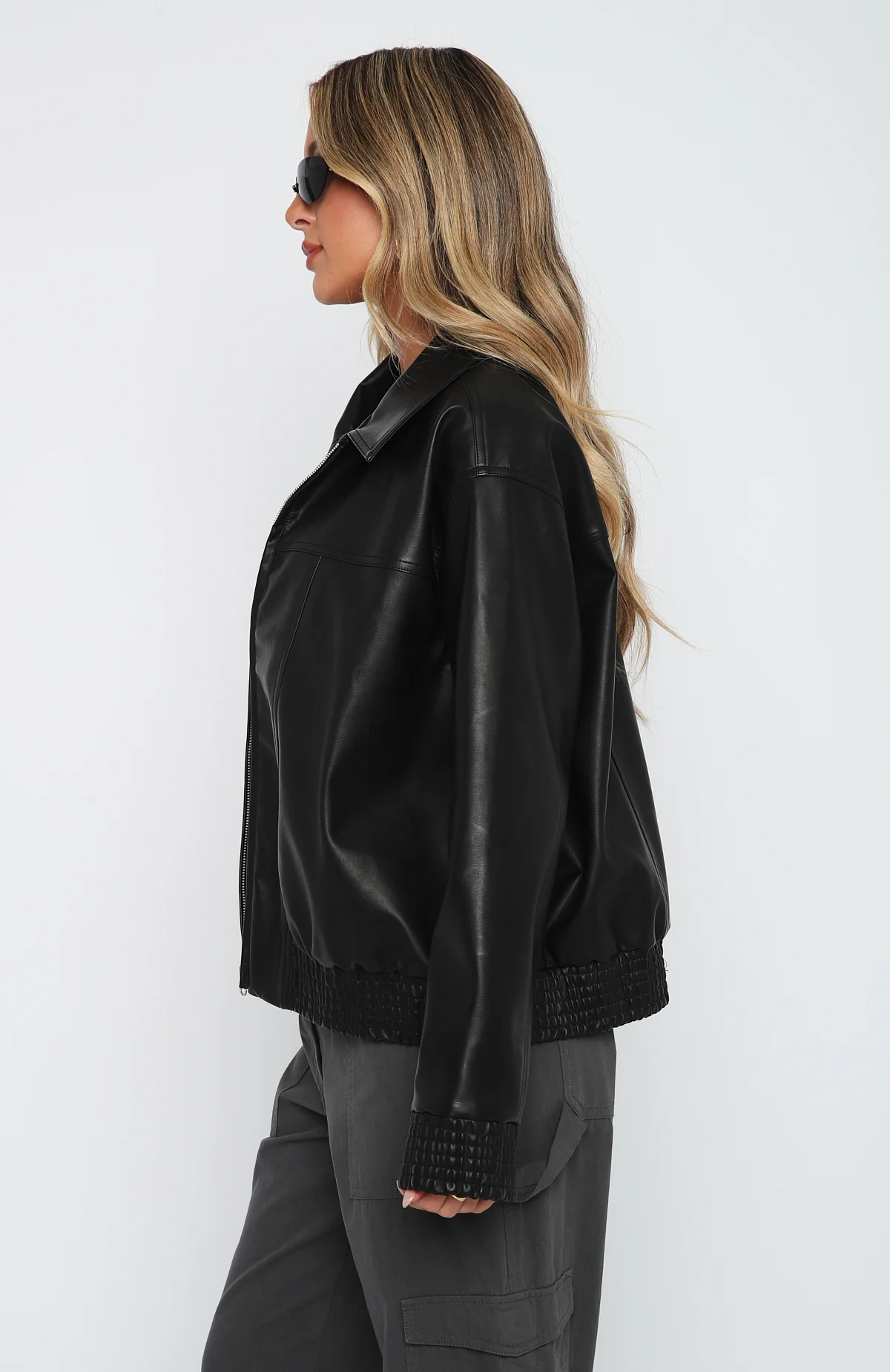 Make Things Right PU Bomber Jacket Black - White Fox Boutique