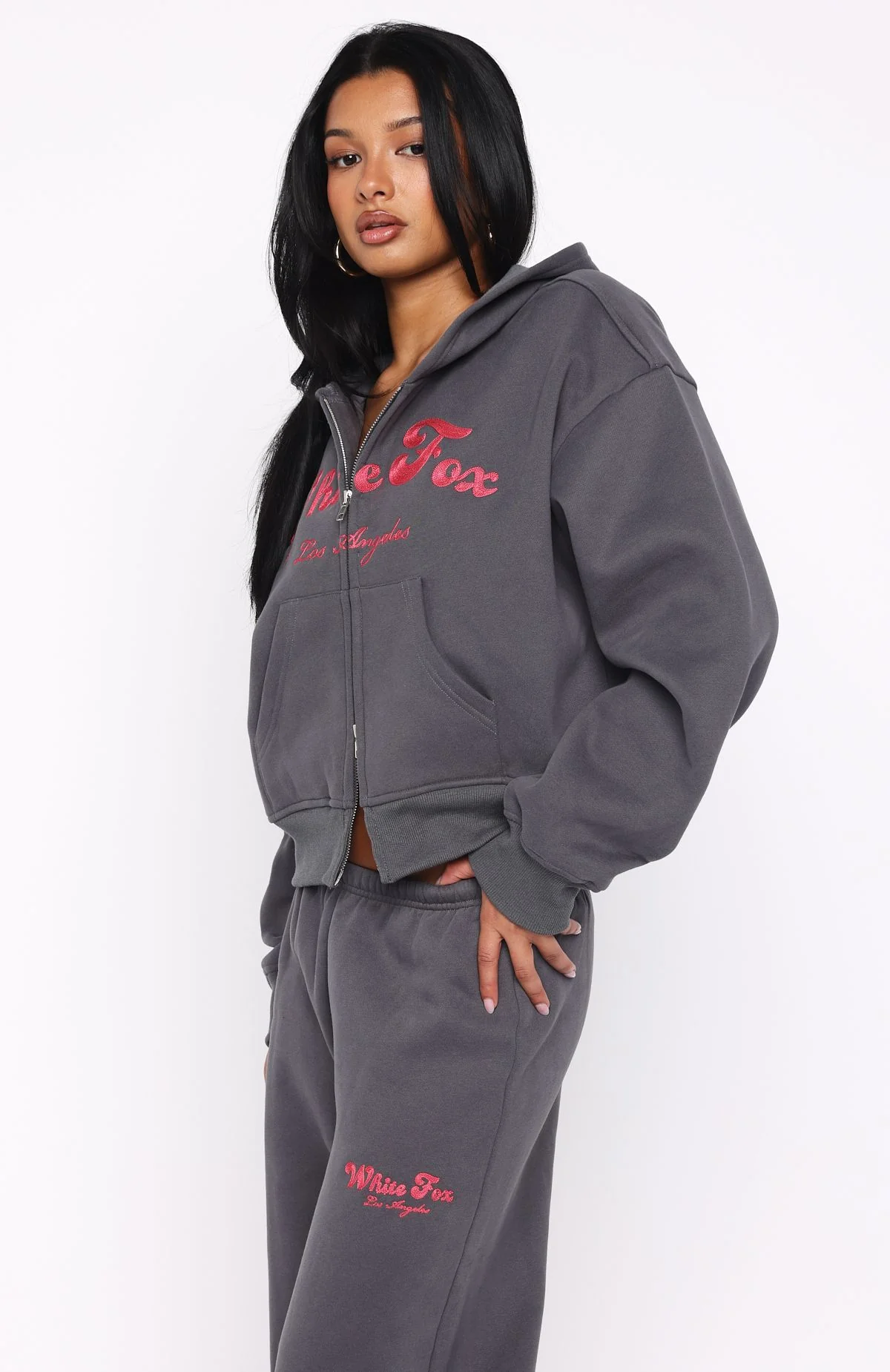 Through Thick And Thin Boxy Zip Front Hoodie Volcanic - White Fox Boutique