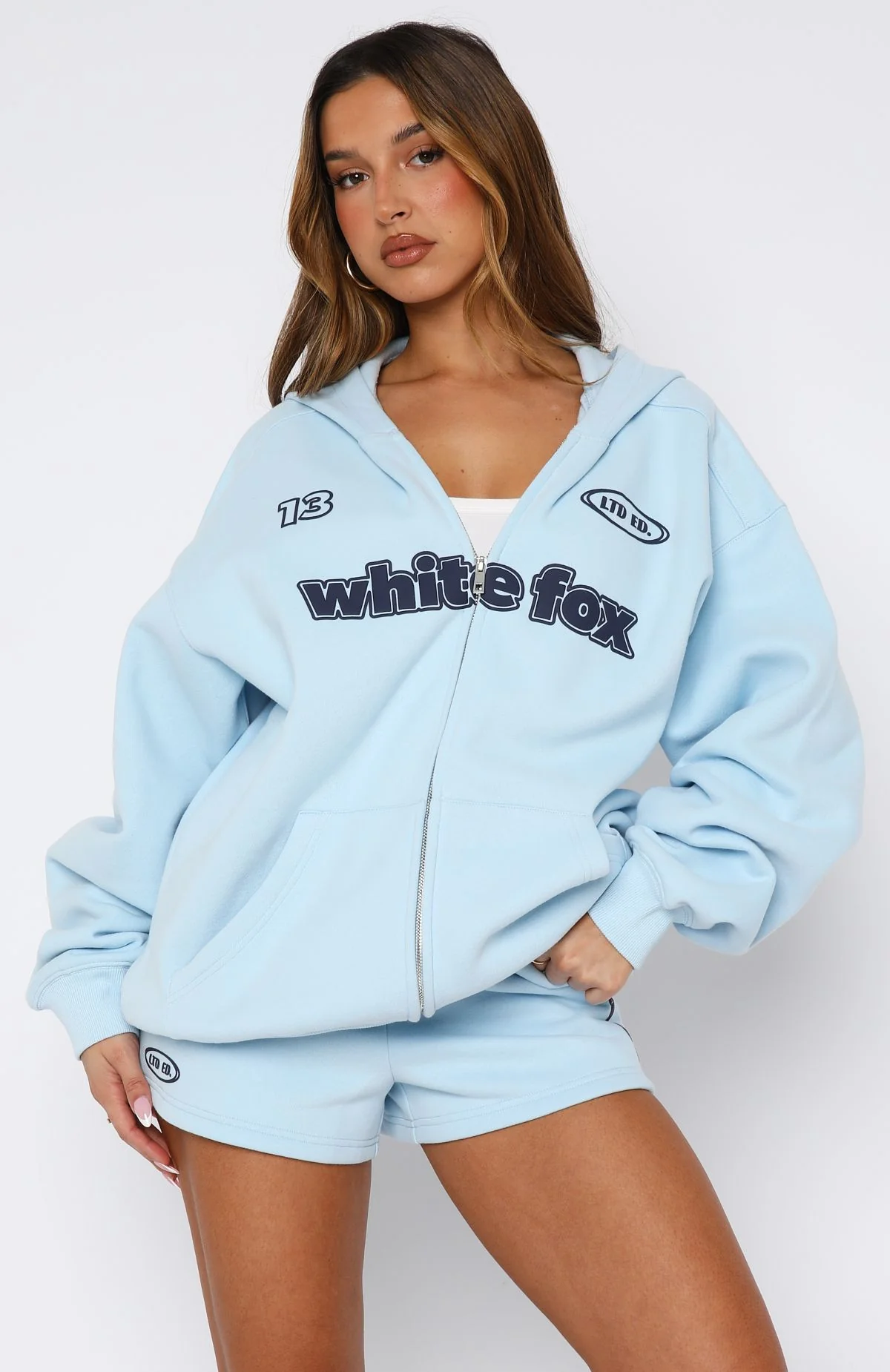 Ready To Go Zip Front Hoodie Baby Blue - White Fox Boutique