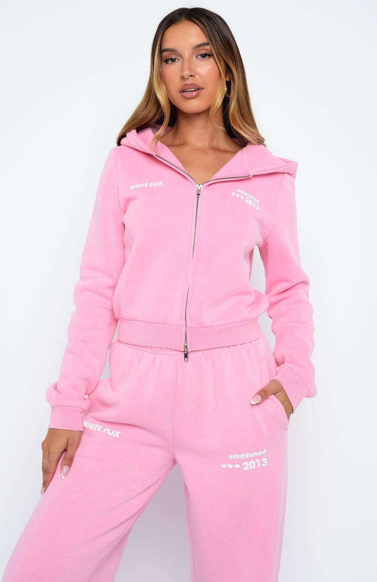 Down For Whatever Slim Zip Front Hoodie Pink Wash - White Fox Boutique