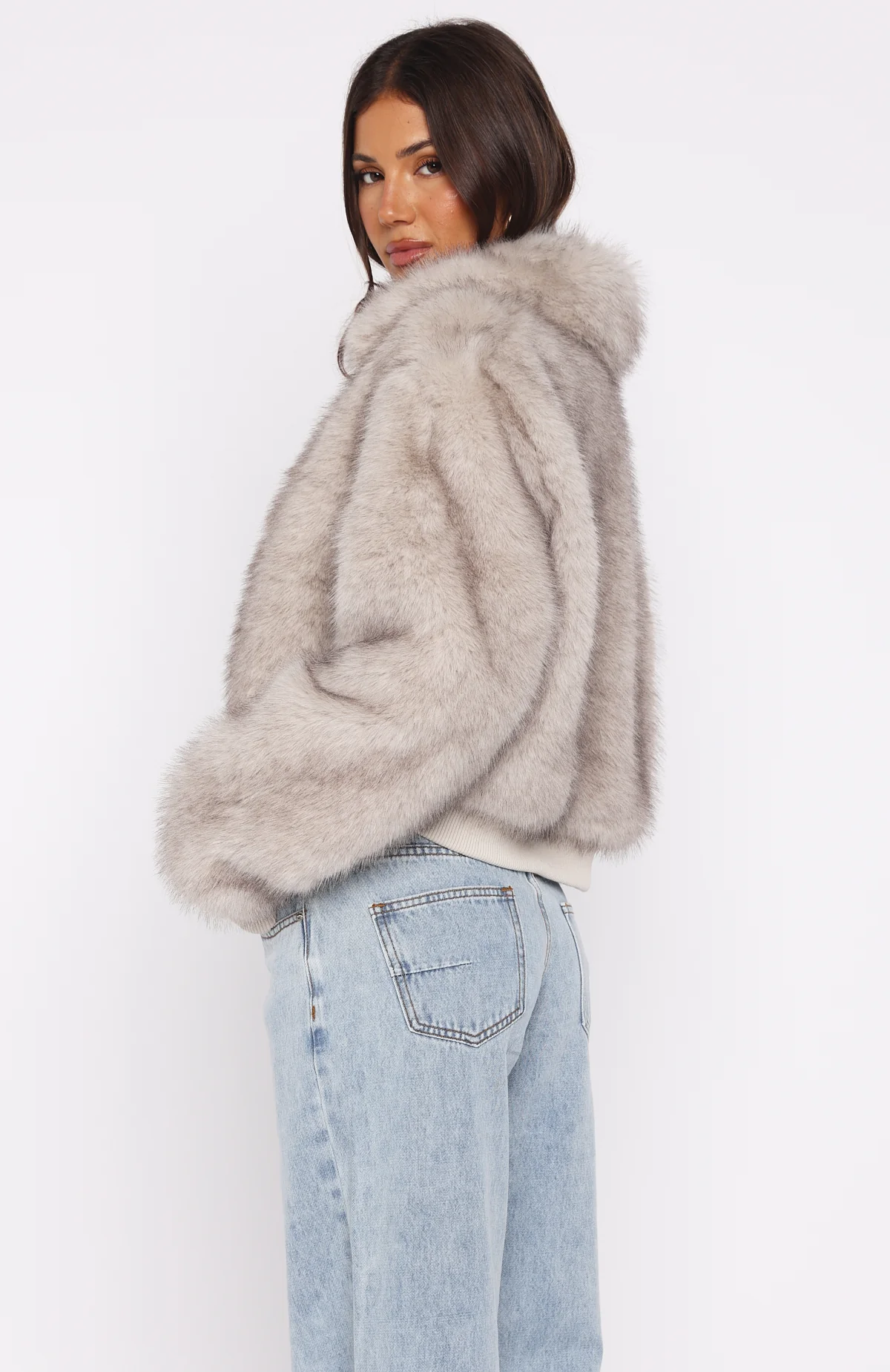 Glacial Chic Fur Bomber Jacket Smokey Taupe - White Fox Boutique