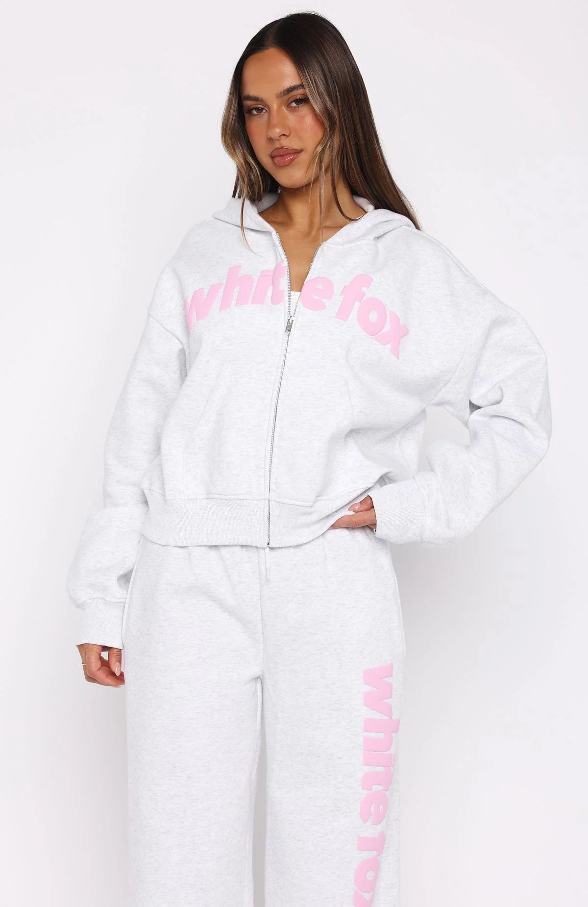 From The Archives Kenzie Boxy Zip Front Hoodie Grey Marle - White Fox Boutique