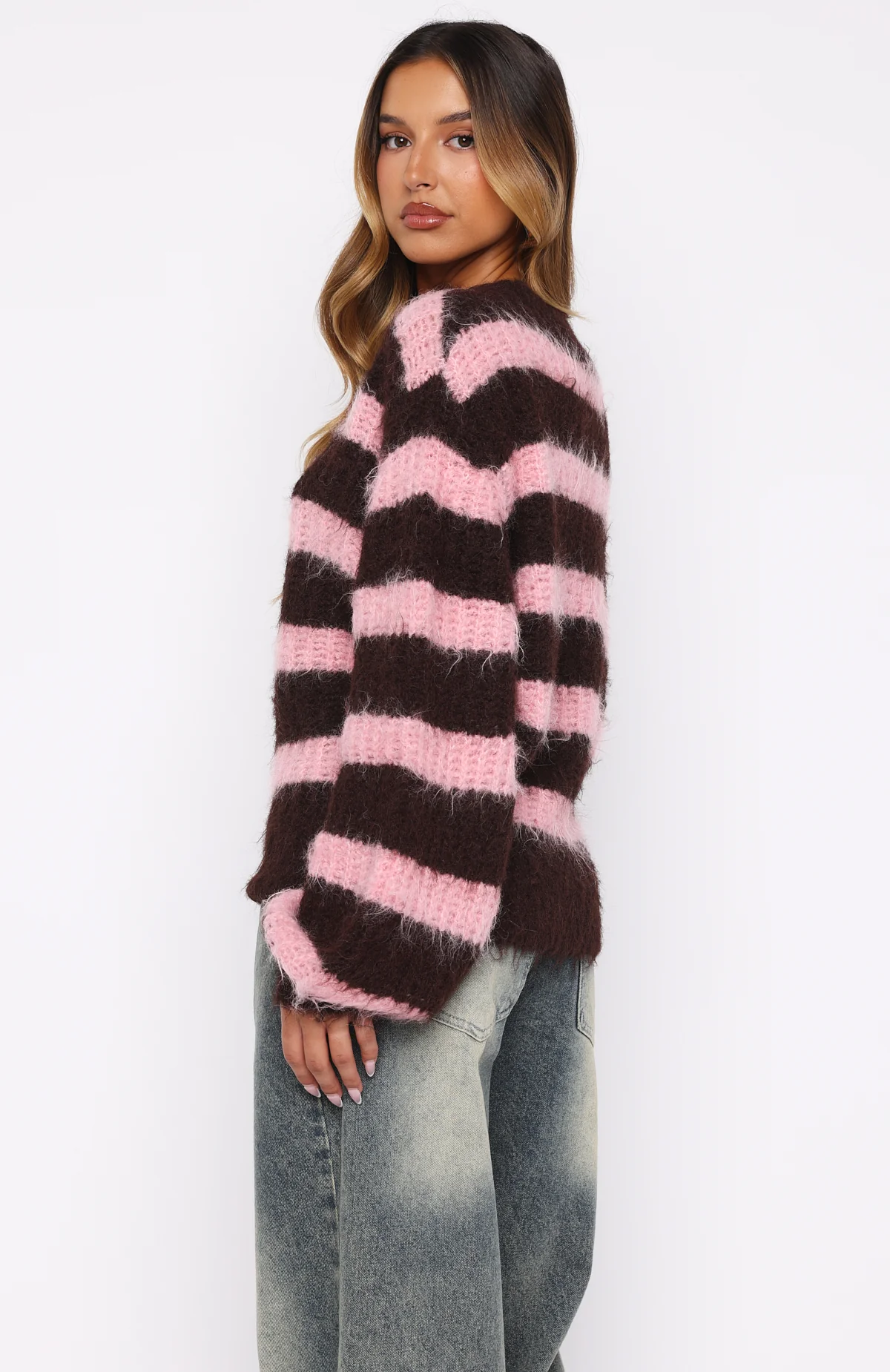 On The Slopes Knit Sweater Pink/Chocolate - White Fox Boutique