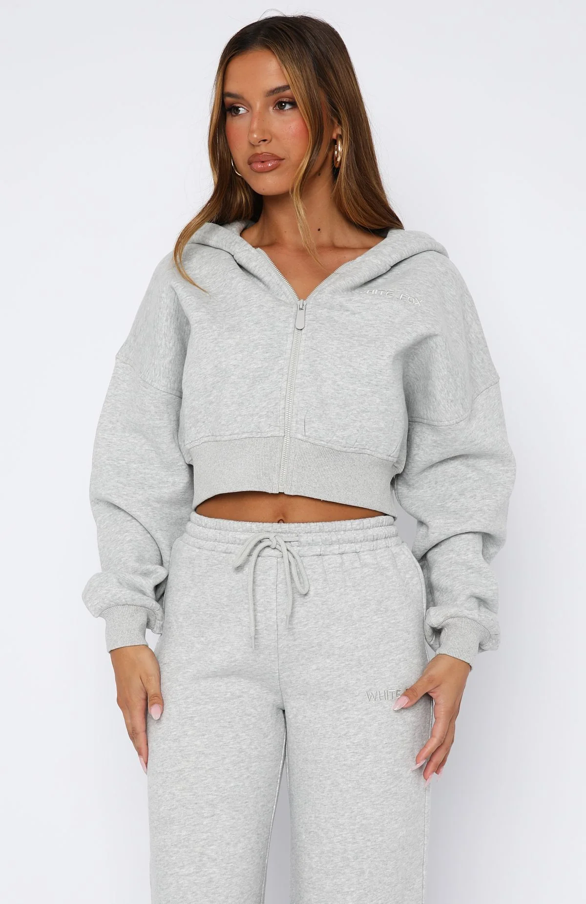 Stay Lifted Cropped Hoodie Dark Grey Marle - White Fox Boutique