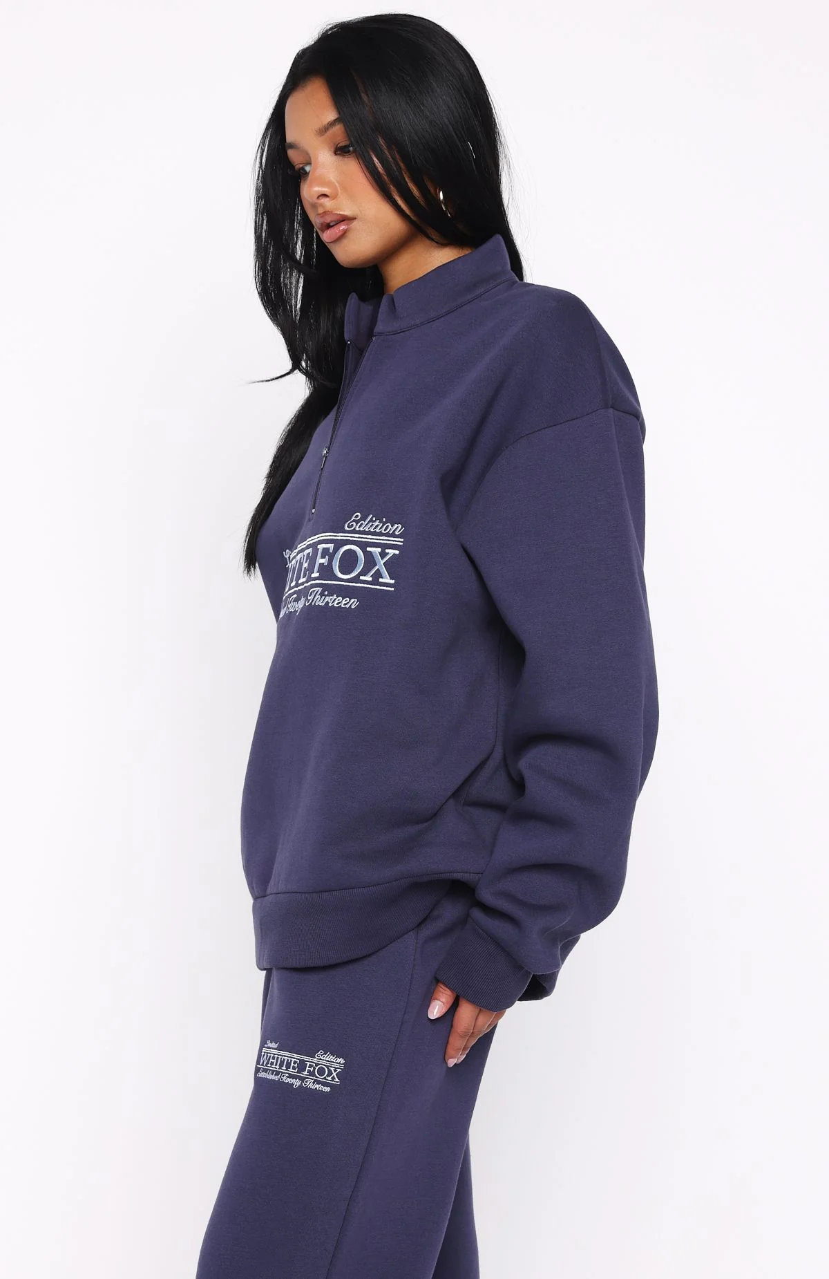 Standing My Ground Zip Front Sweater Navy - White Fox Boutique