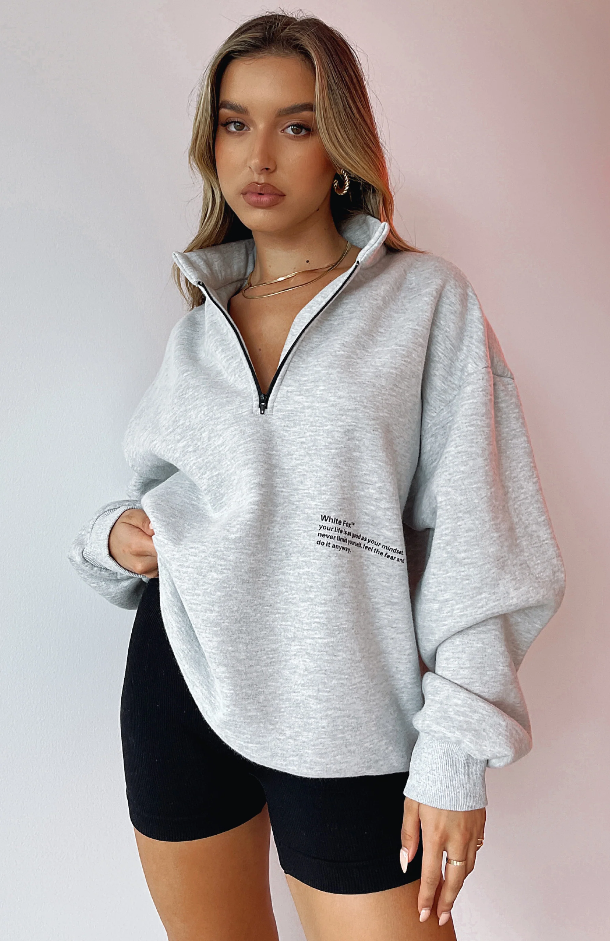 Caught Up With You Zip Front Sweater Grey Marle - White Fox Boutique