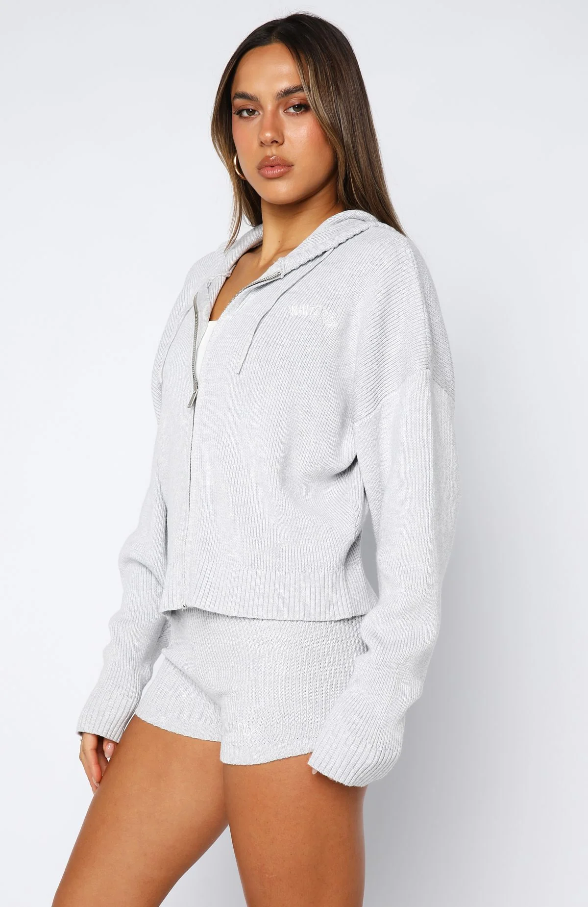 Floating By Knit Zip Front Hoodie Grey Marle - White Fox Boutique