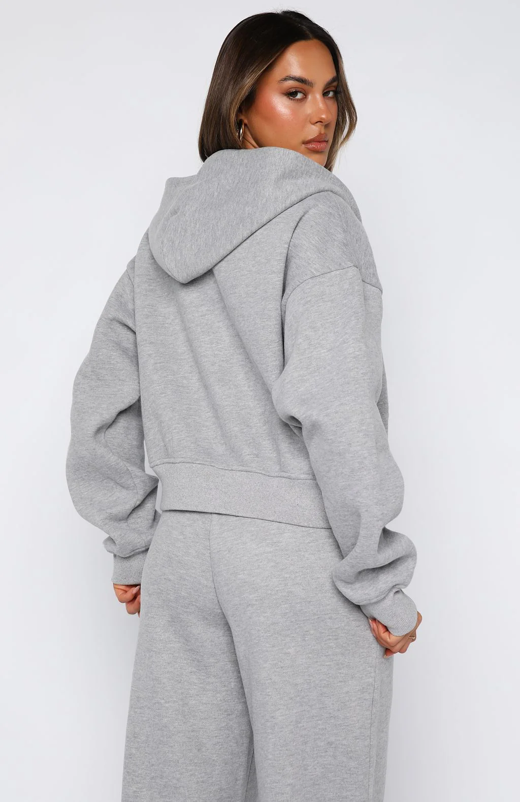 Come A Long Way Boxy Zip Front Hoodie Grey Marle - White Fox Boutique