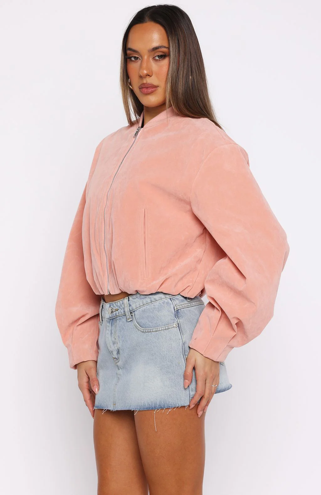What Did I Miss Faux Suede Jacket Blush - White Fox Boutique