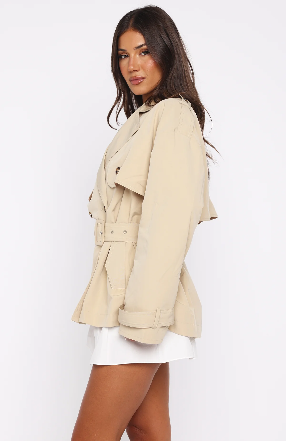 She's Popular Cropped Trench Sand - White Fox Boutique