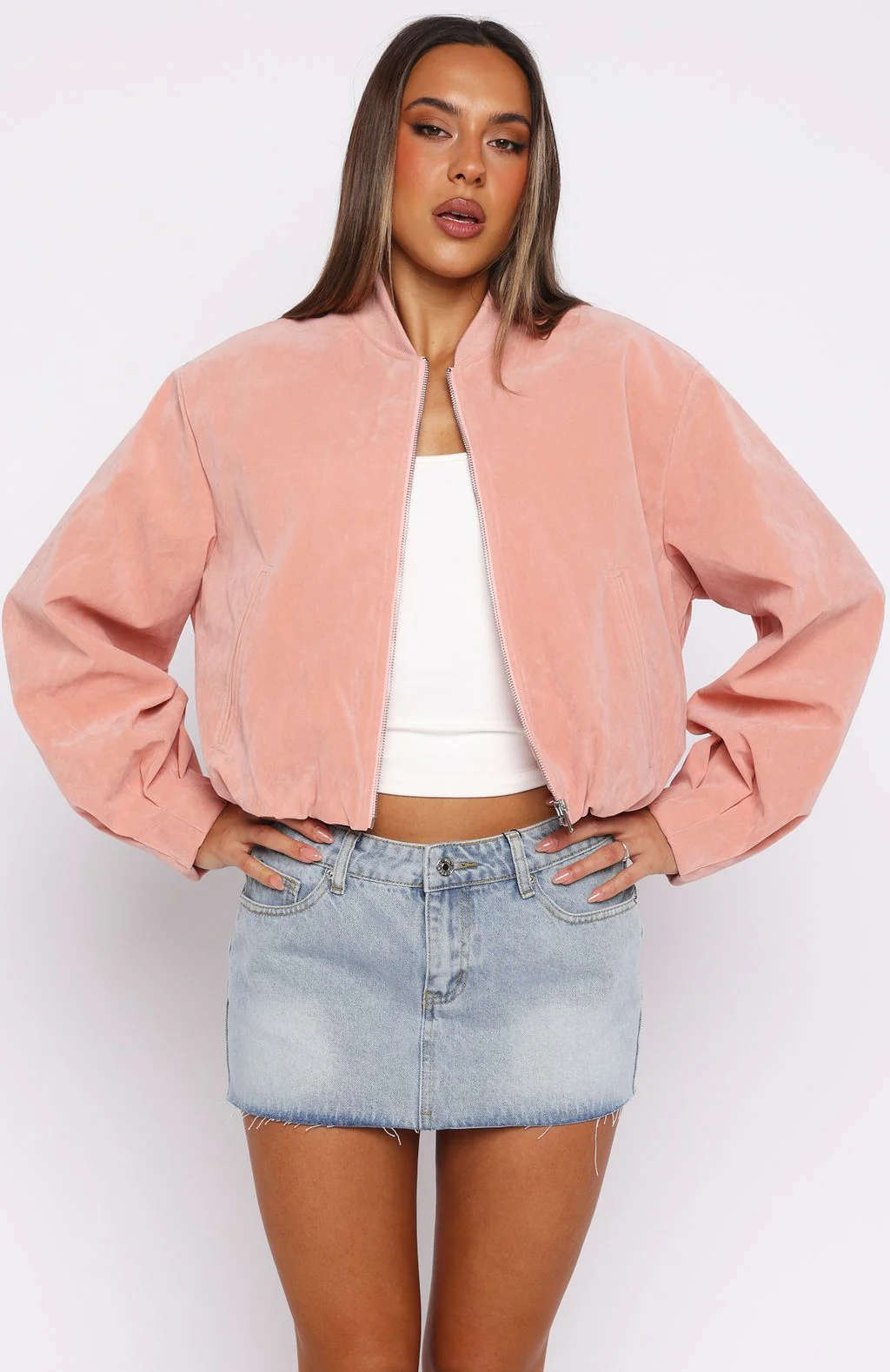 What Did I Miss Faux Suede Jacket Blush - White Fox Boutique