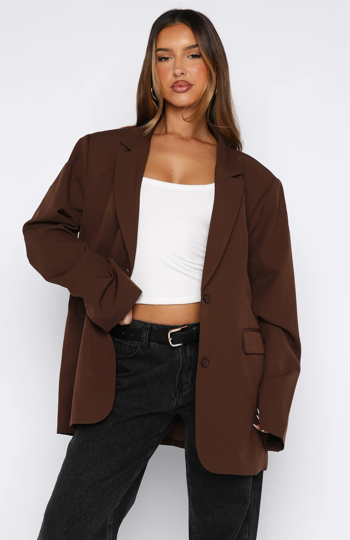 Catch Me Now Oversized Blazer Chocolate - White Fox Boutique
