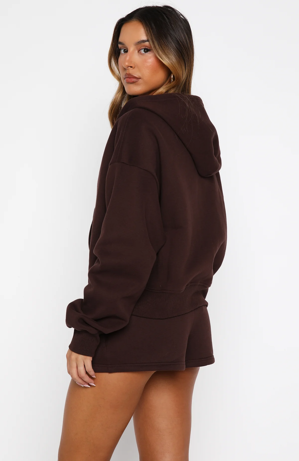 Test Drive Boxy Zip Front Hoodie Chocolate - White Fox Boutique