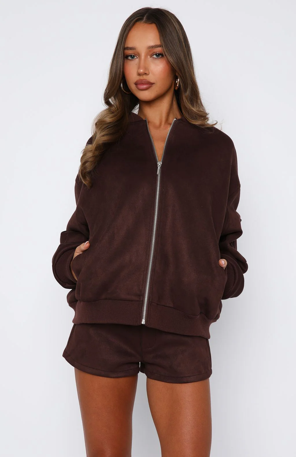 Confidence Level Suede Jacket Chocolate - White Fox Boutique