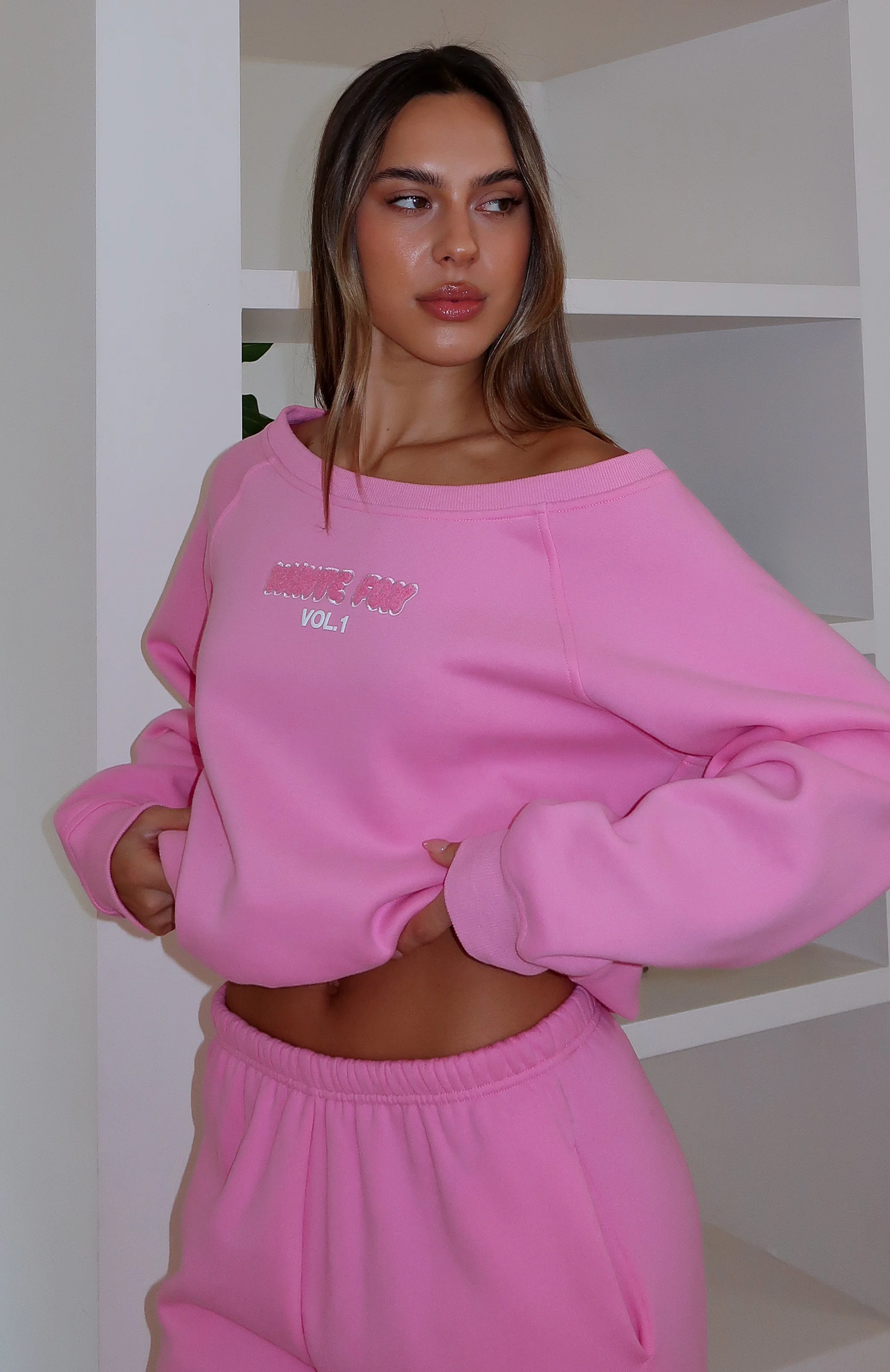 Vol. 1 Off Shoulder Sweater Bubblegum - White Fox Boutique