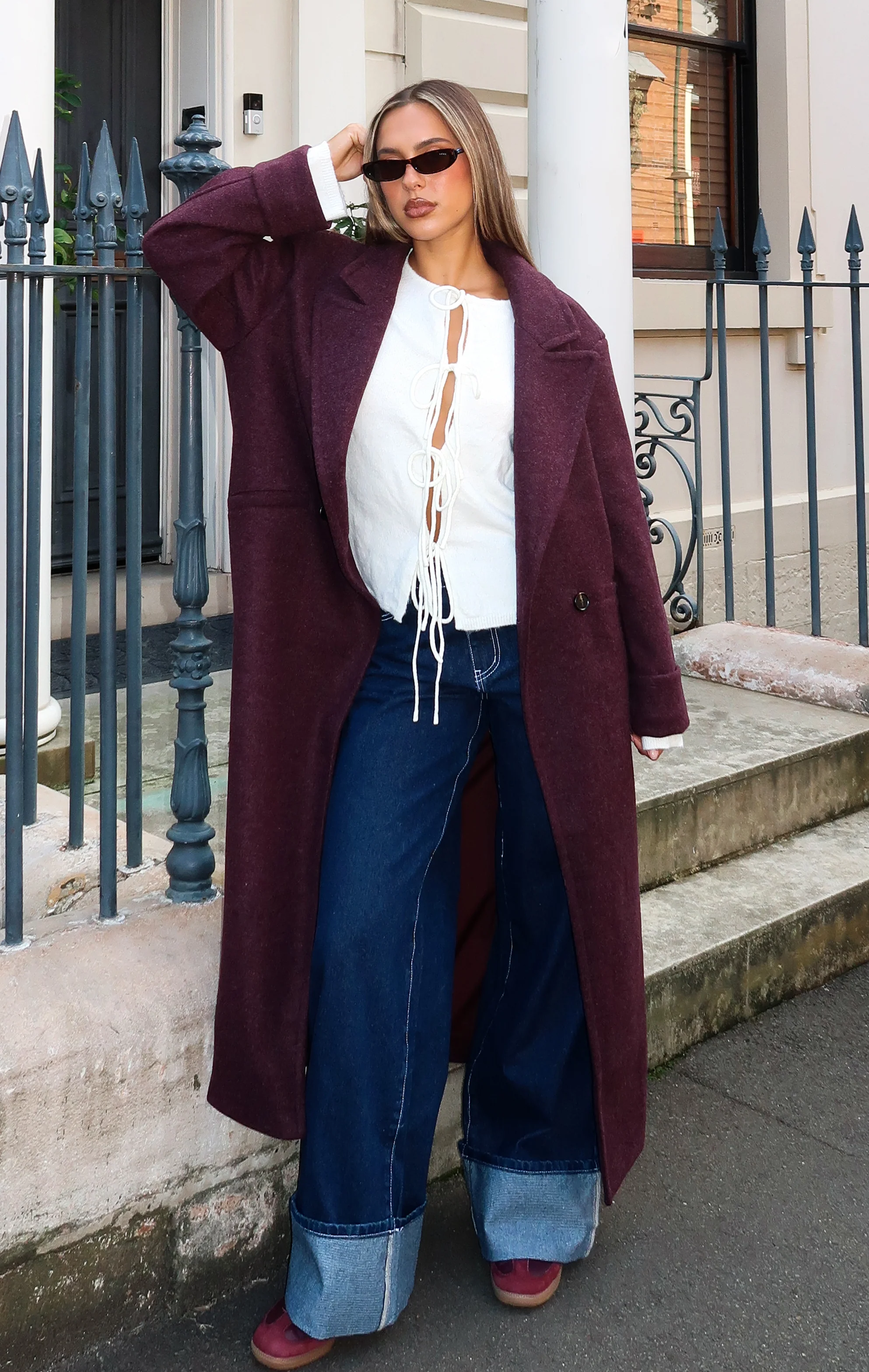 Winter Holiday Oversized Coat Burgundy - White Fox Boutique