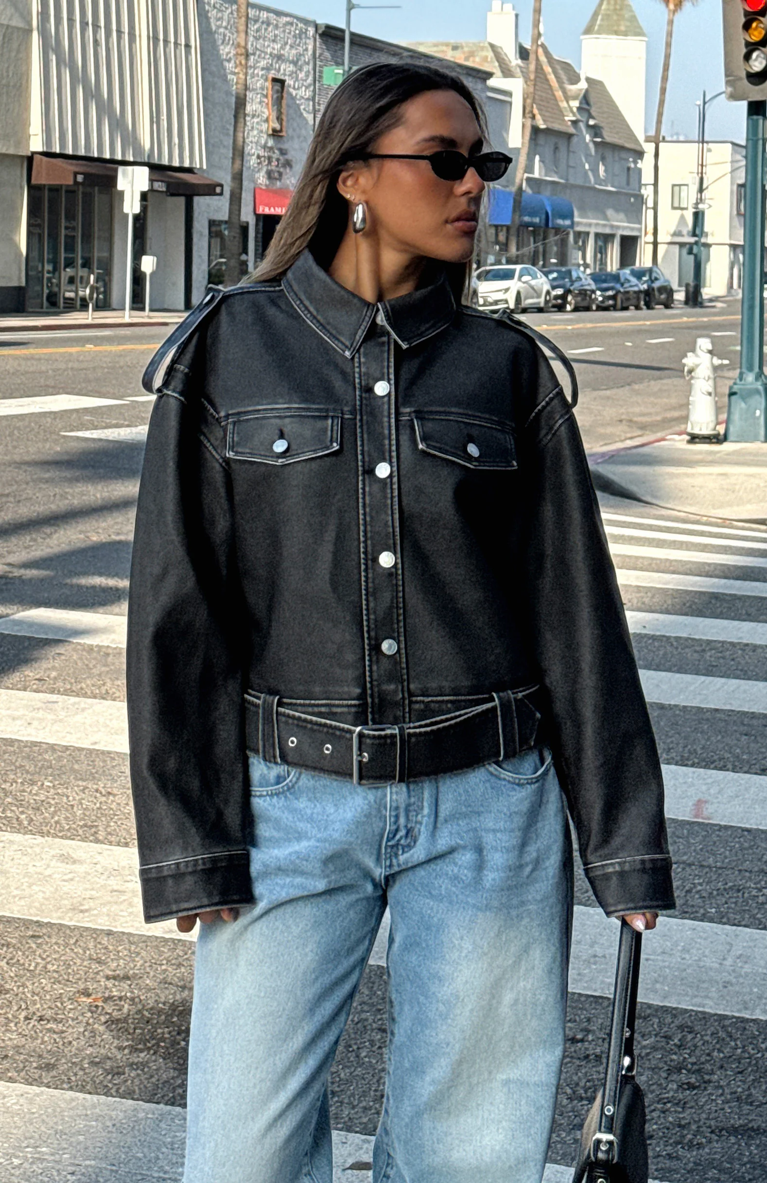 In This World PU Biker Jacket Charcoal Wash - White Fox Boutique