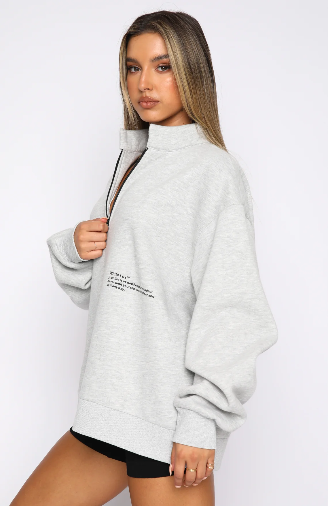Caught Up With You Zip Front Sweater Grey Marle - White Fox Boutique