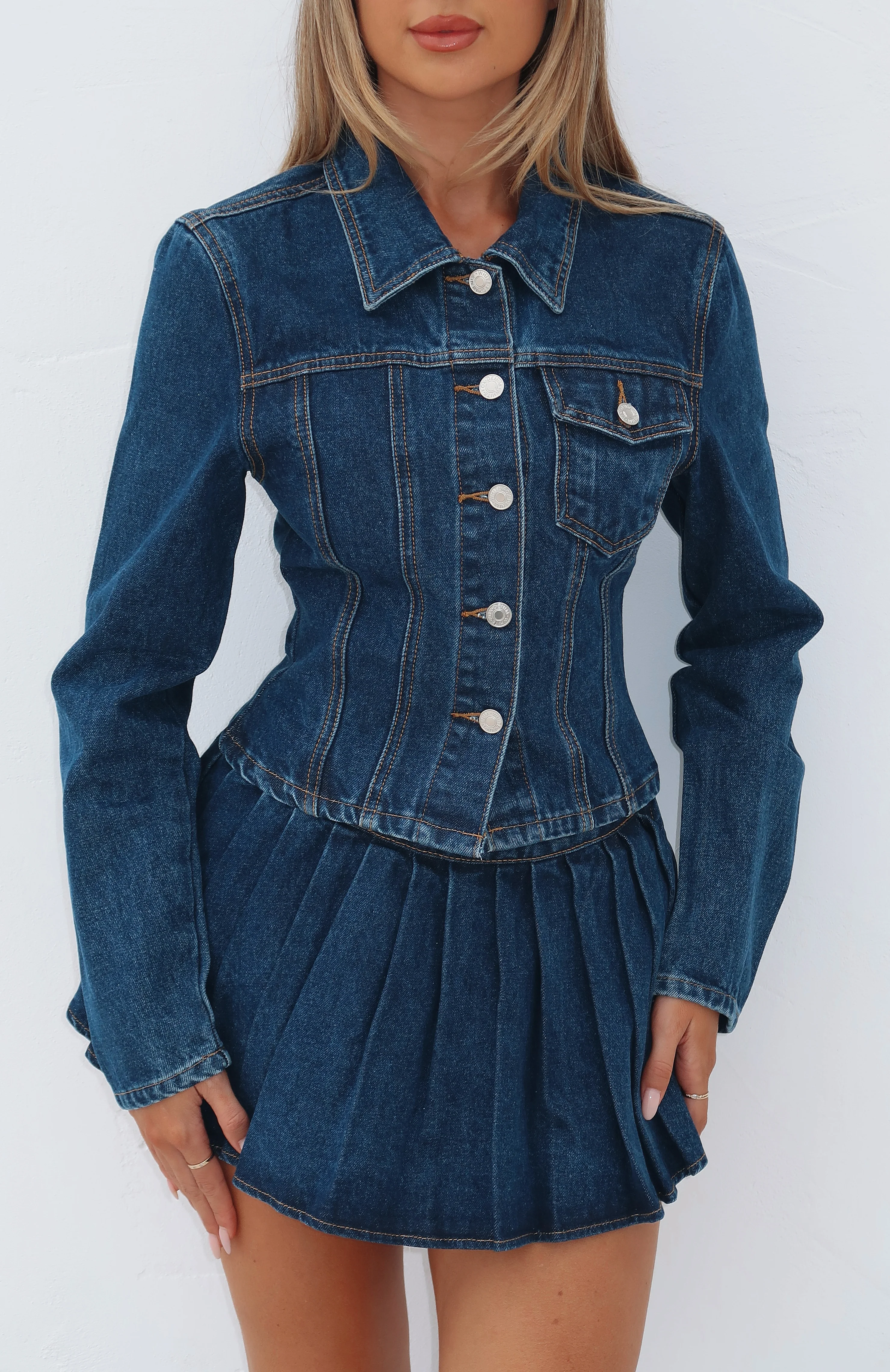 Ayla Denim Jacket Dark Blue - White Fox Boutique