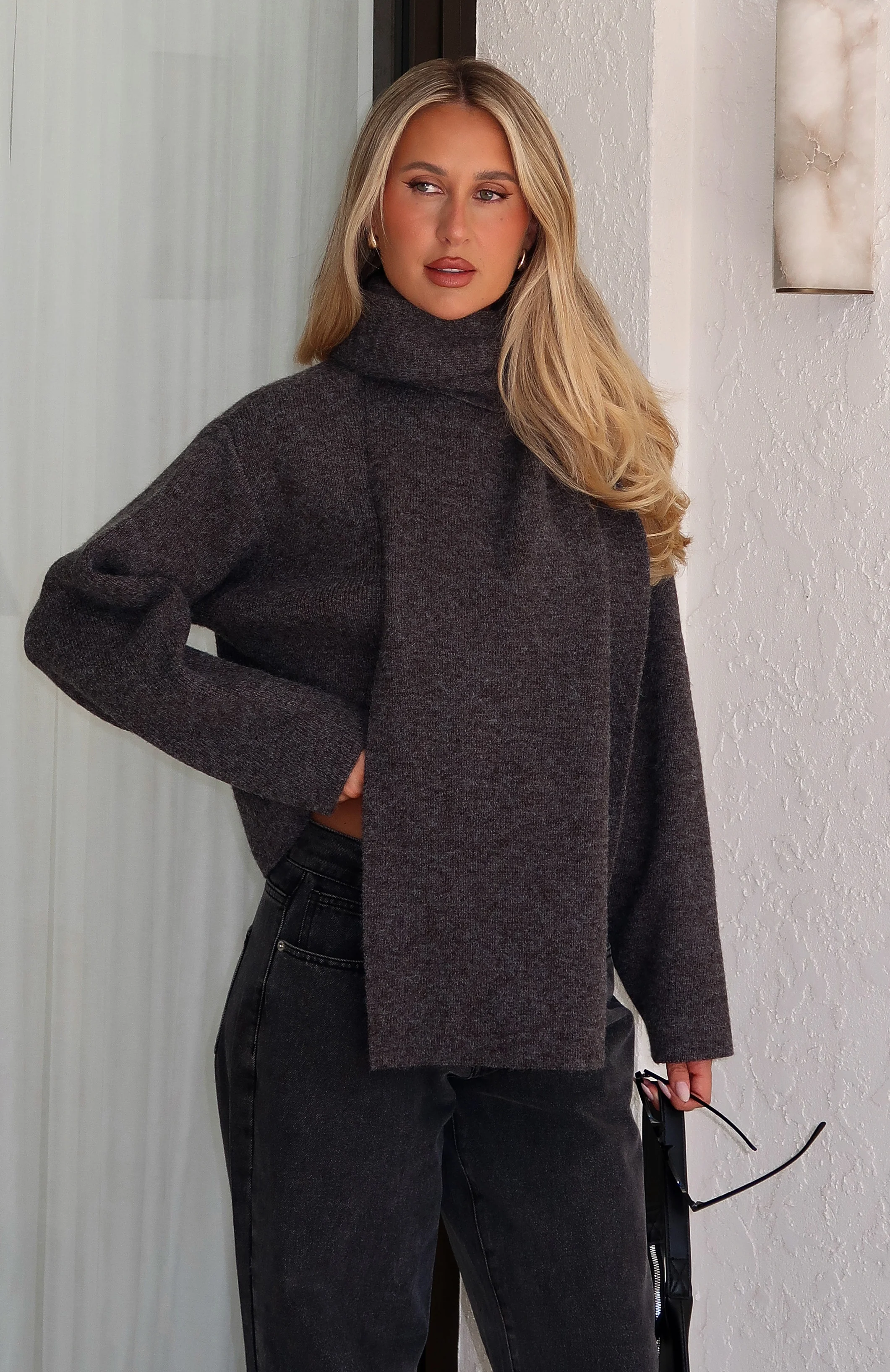 Luxe Layers Knit Sweater Charcoal - White Fox Boutique