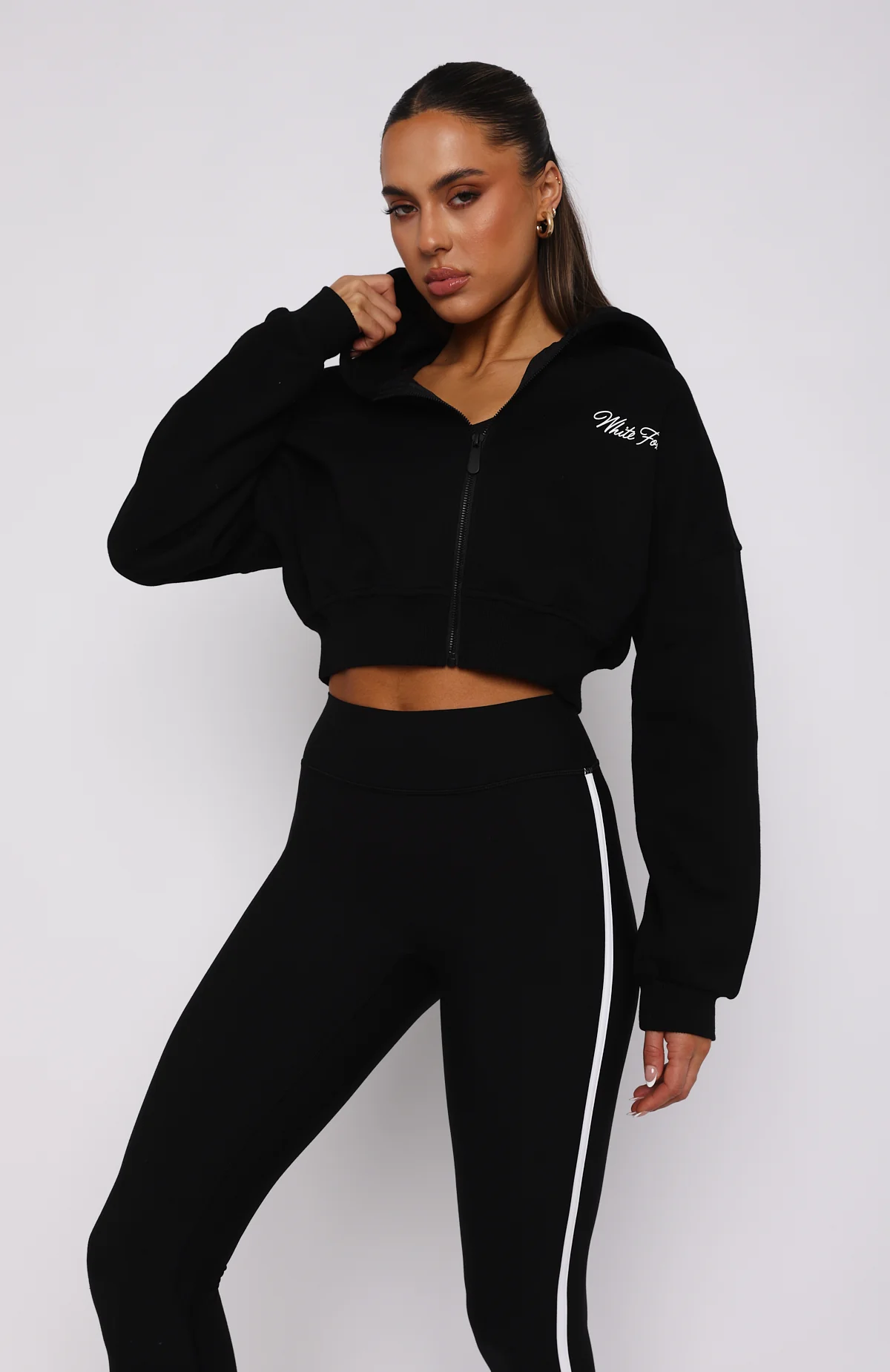 Stepping Out Cropped Hoodie Black - White Fox Boutique