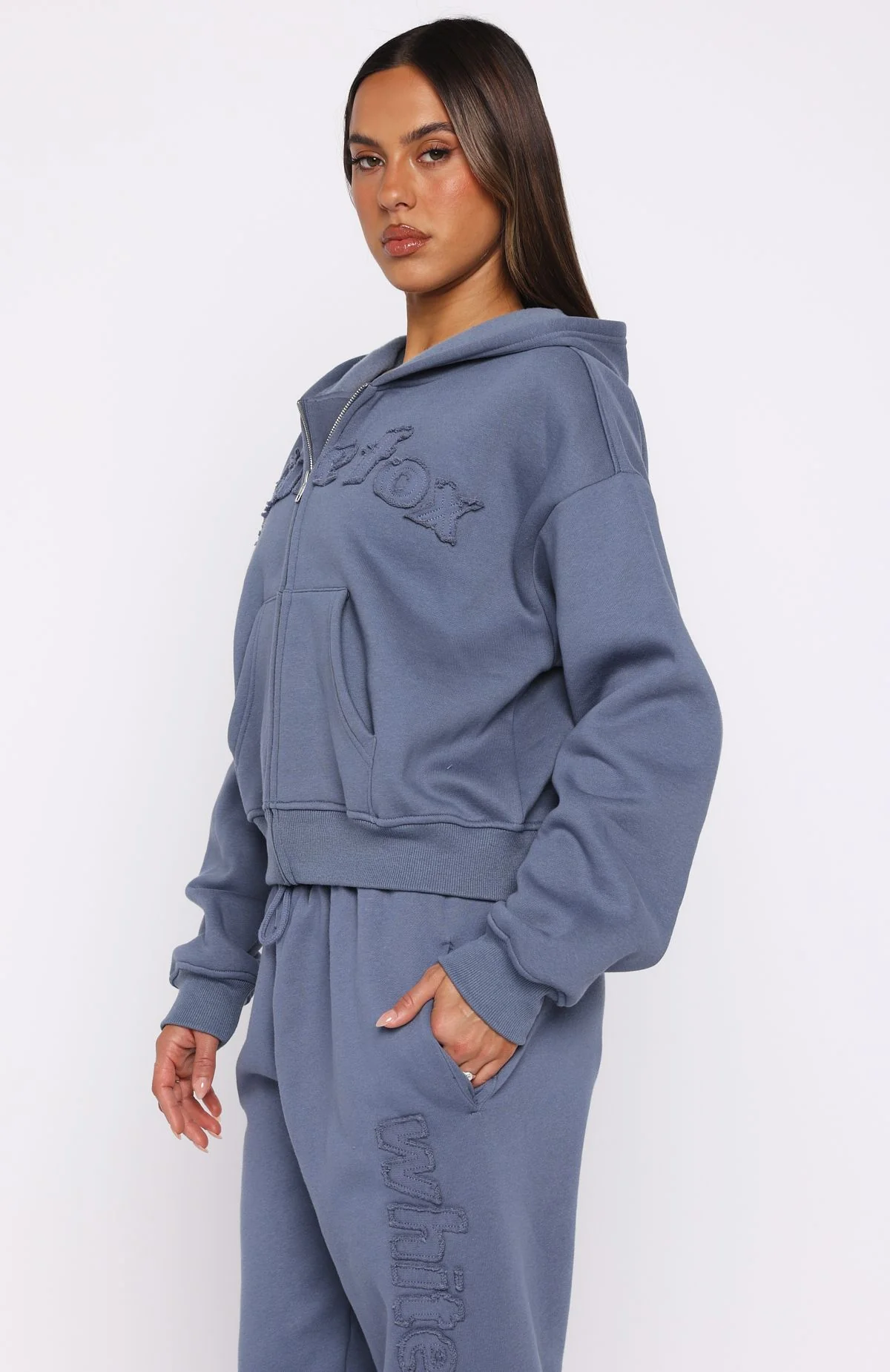 From The Archives Lexi Boxy Zip Front Hoodie Ocean - White Fox Boutique