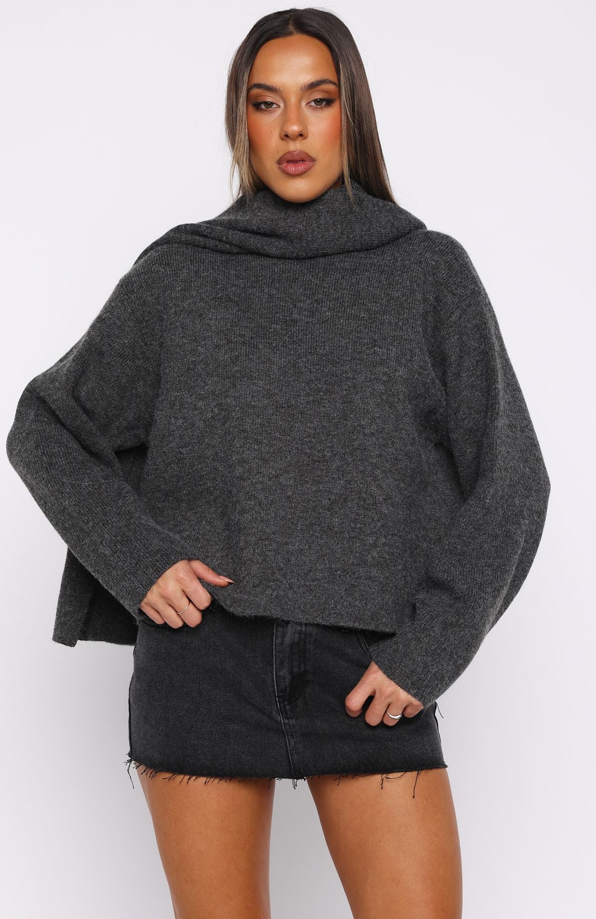 Luxe Layers Knit Sweater Charcoal - White Fox Boutique