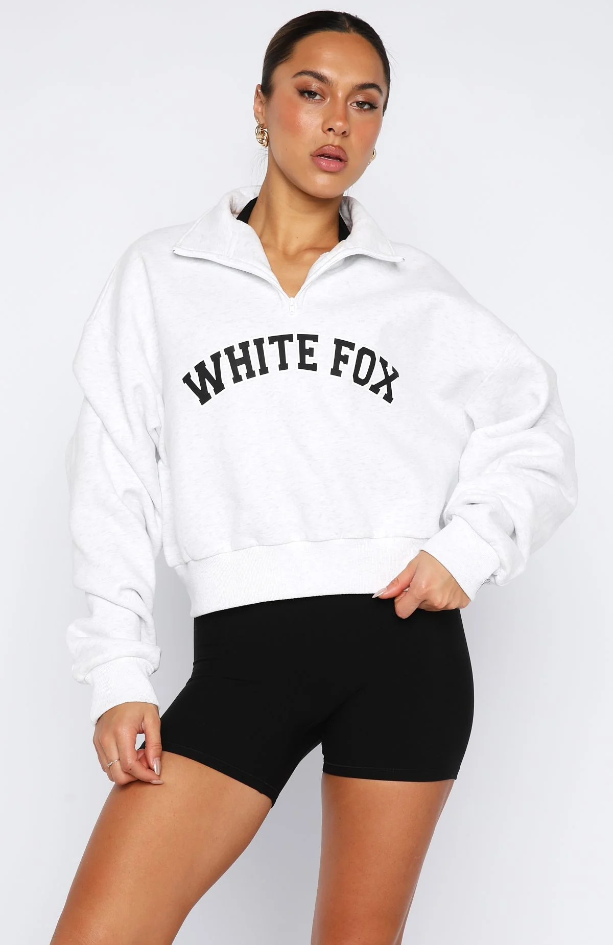 Let The Bells Ring Cropped Quarter Zip Sweater Grey Marle - White Fox Boutique