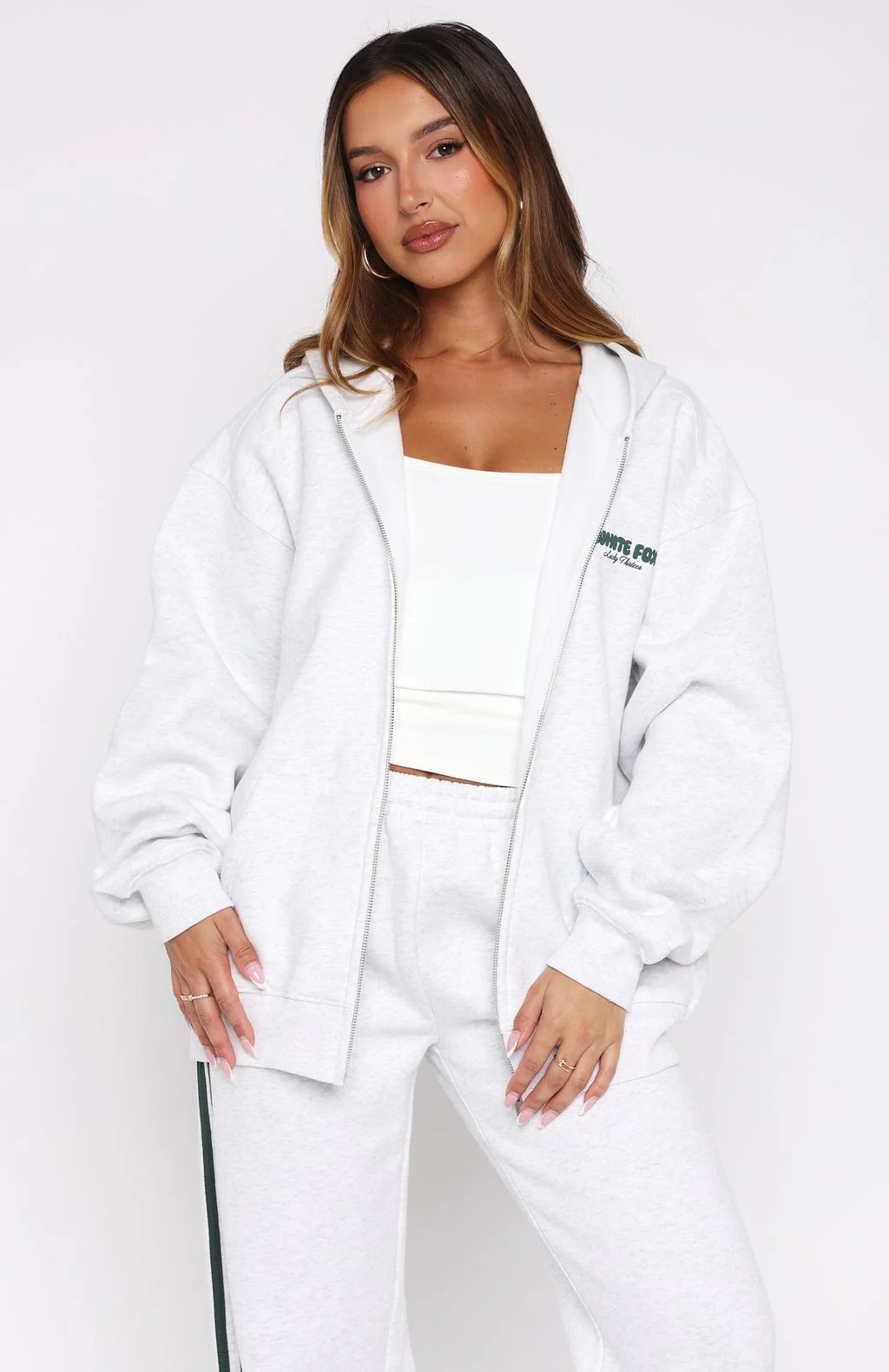 Lucky Thirteen Charise Zip Front Hoodie Grey Marle - White Fox Boutique