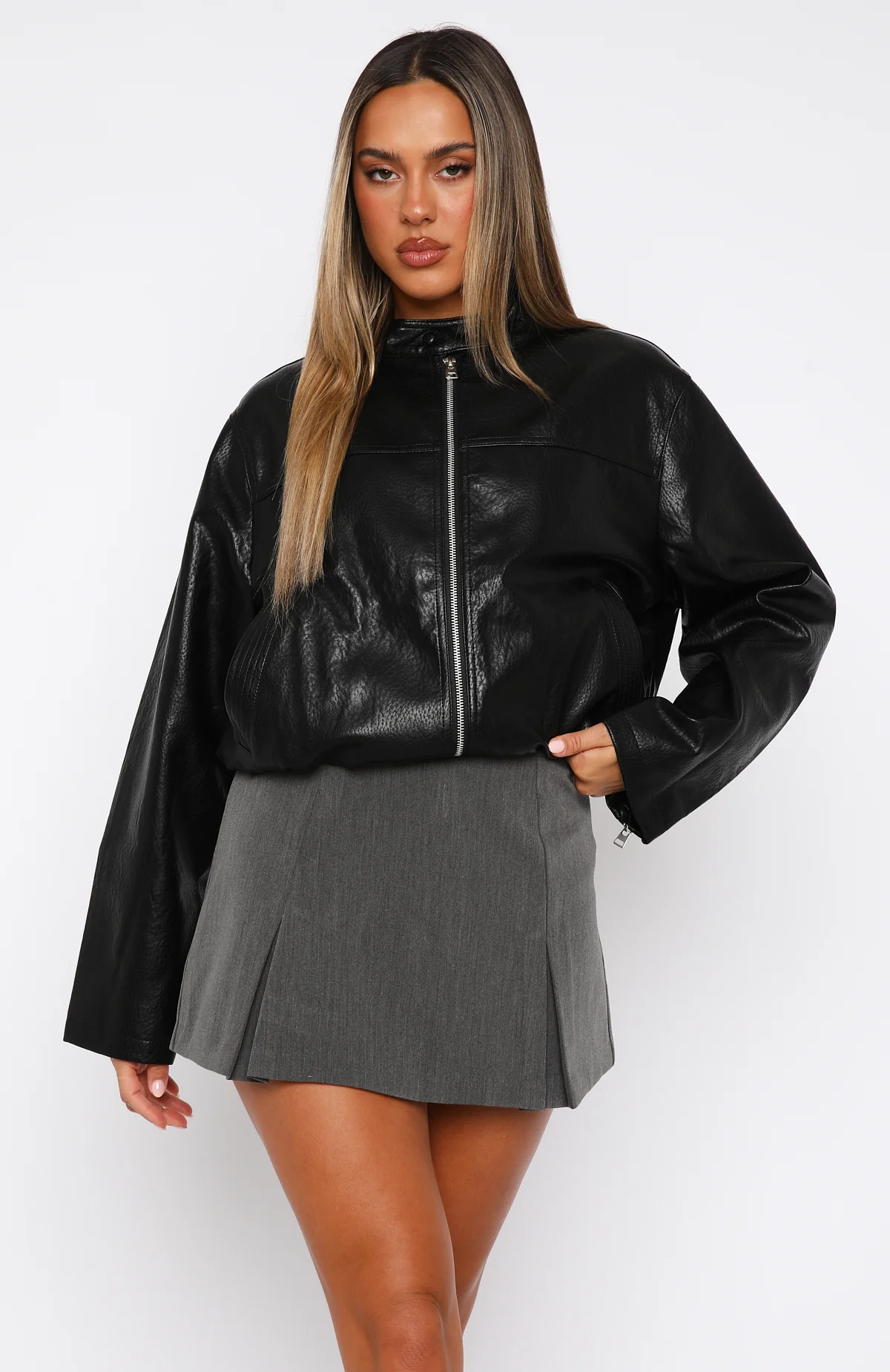 Tell Me Nothing PU Jacket Black - White Fox Boutique
