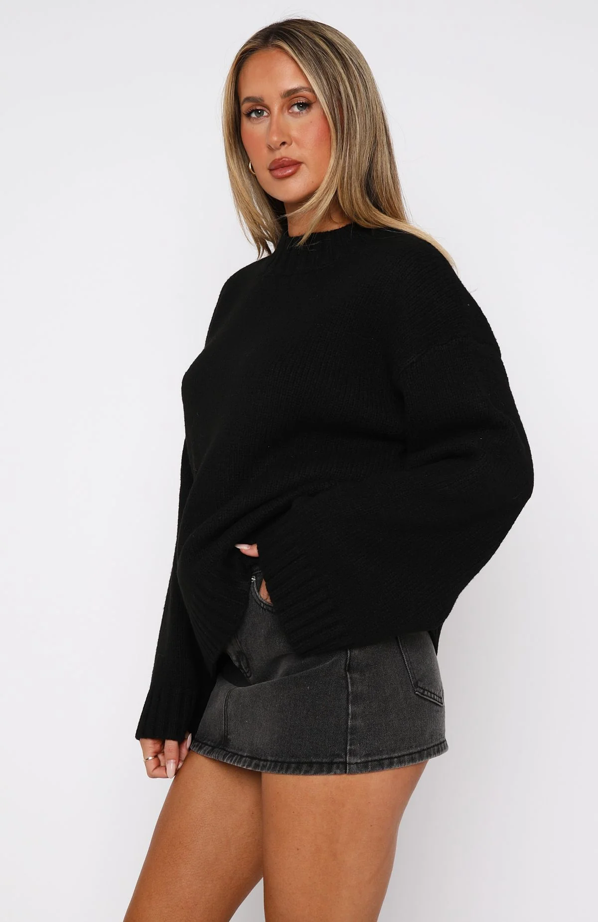Winter's Chill Knit Sweater Black - White Fox Boutique