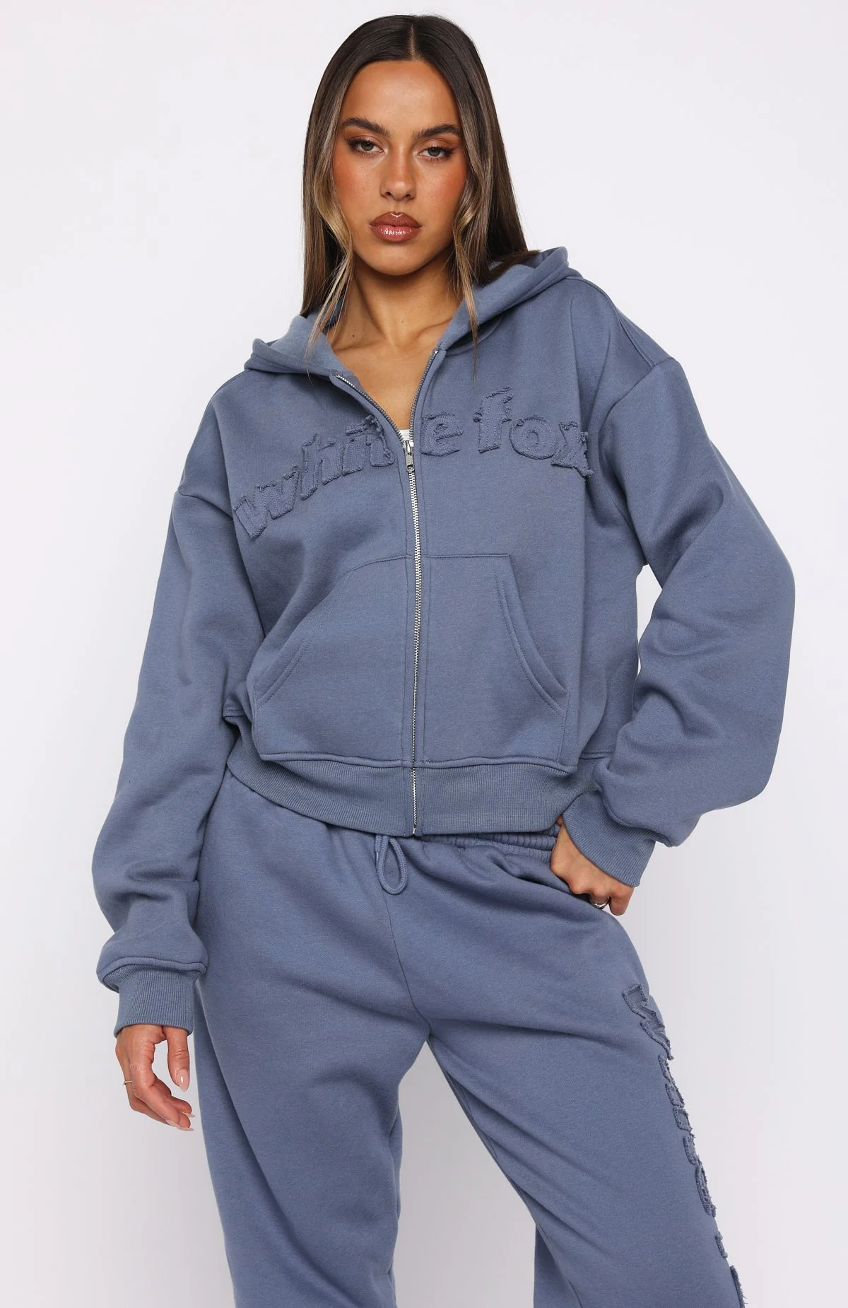 From The Archives Lexi Boxy Zip Front Hoodie Ocean - White Fox Boutique
