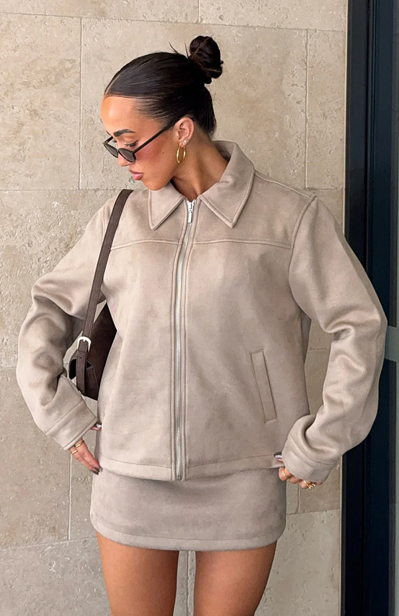 Like The Old Days Faux Suede Jacket Sand - White Fox Boutique