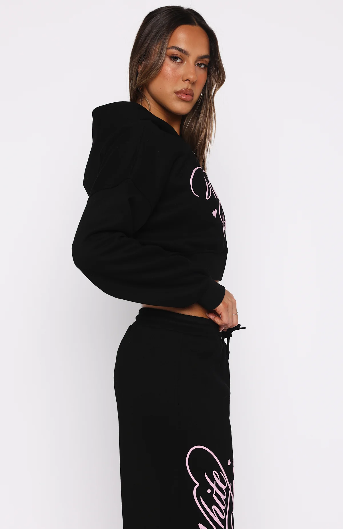 Love You Regardless Cropped Zip Front Hoodie Black - White Fox Boutique