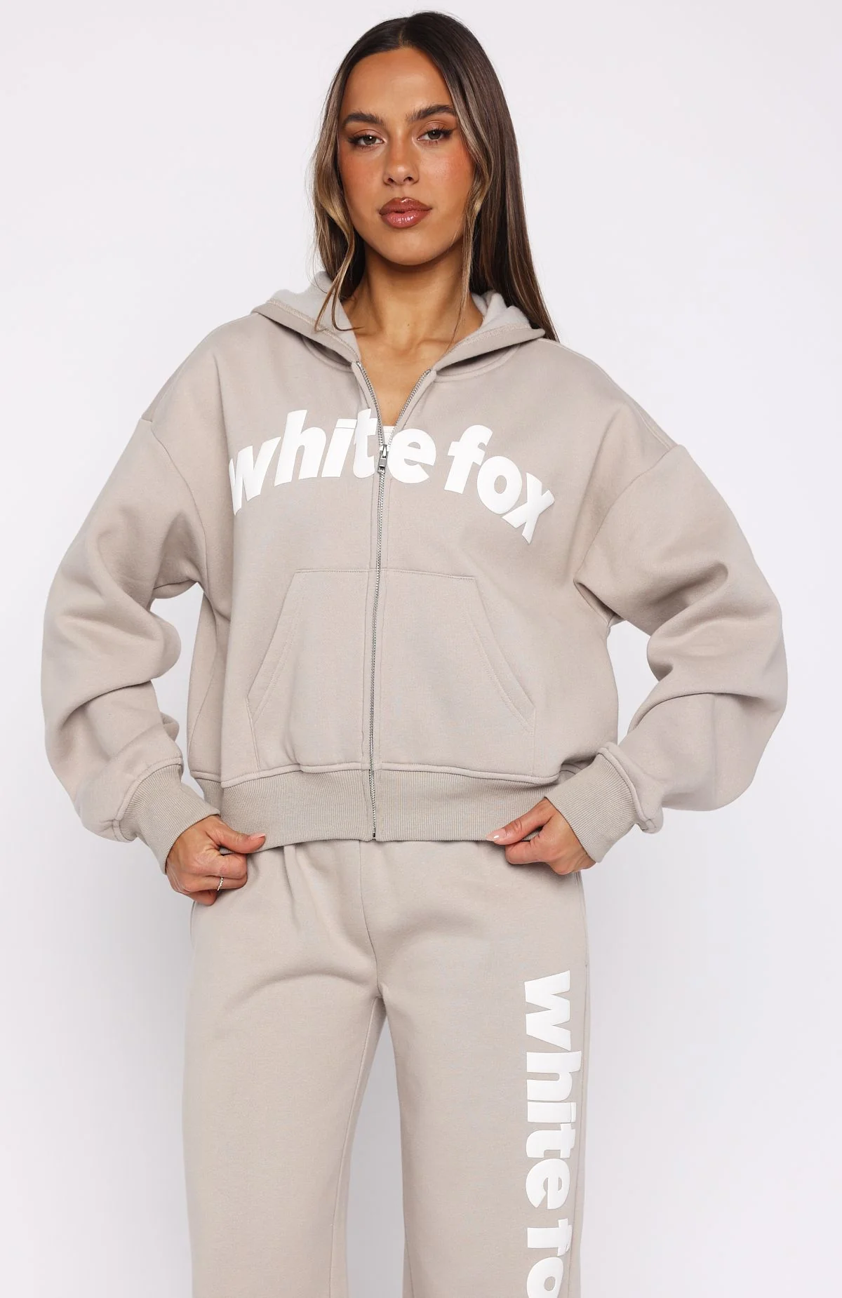 From The Archives Kenzie Boxy Zip Front Hoodie Moon - White Fox Boutique