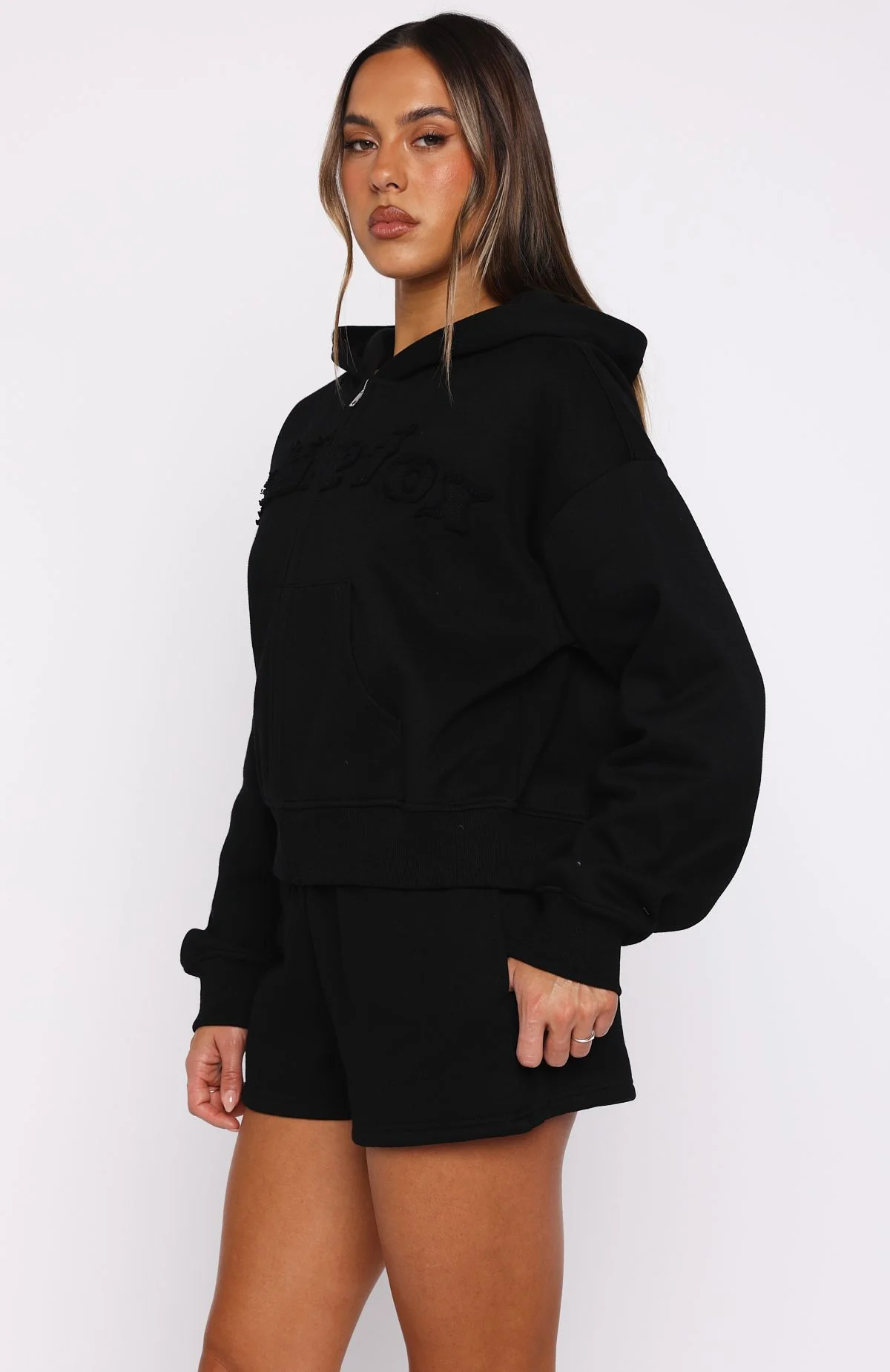 From The Archives Lexi Boxy Zip Front Hoodie Black - White Fox Boutique