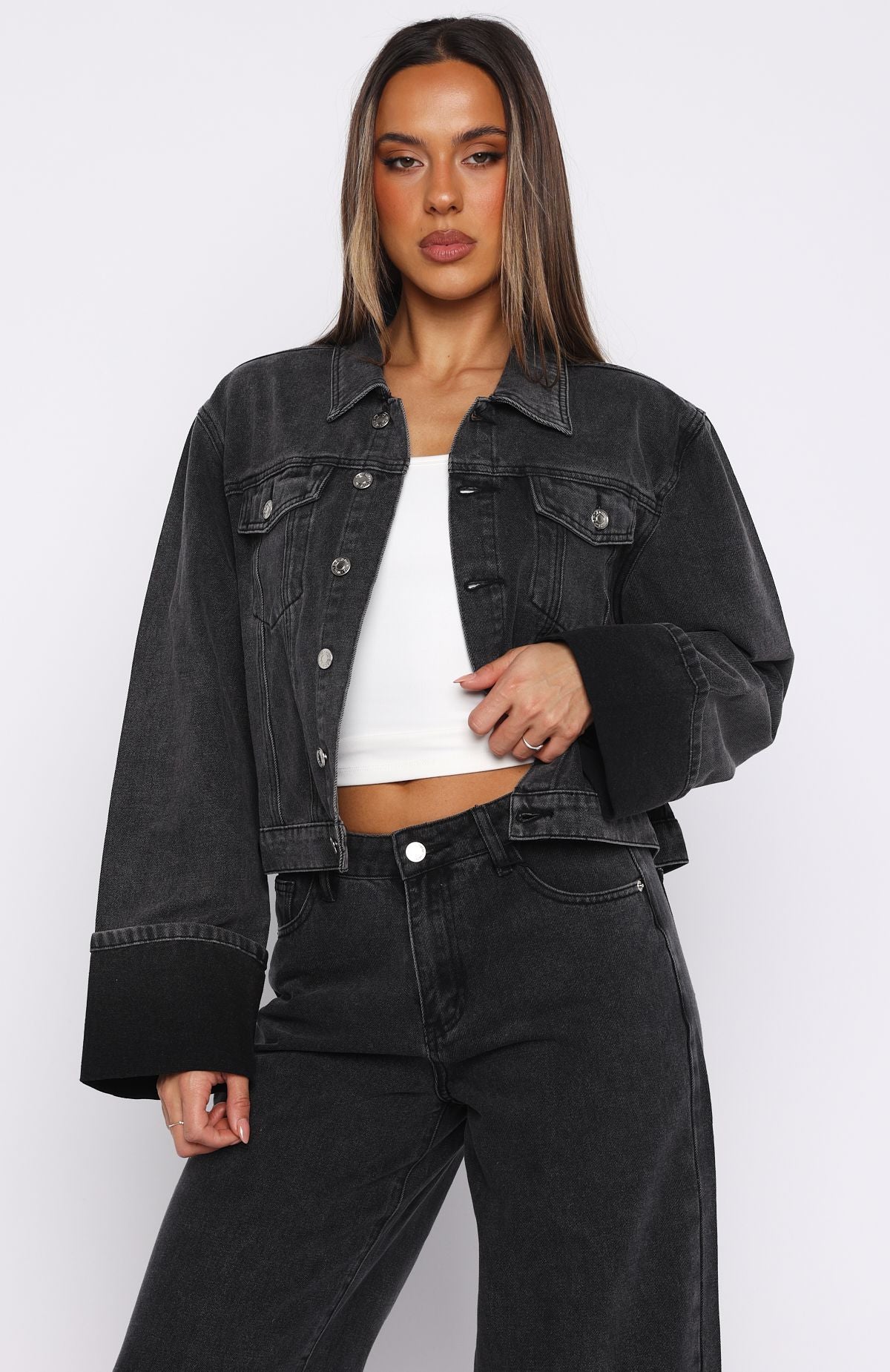 Charlotte Denim Jacket Black Acid - White Fox Boutique