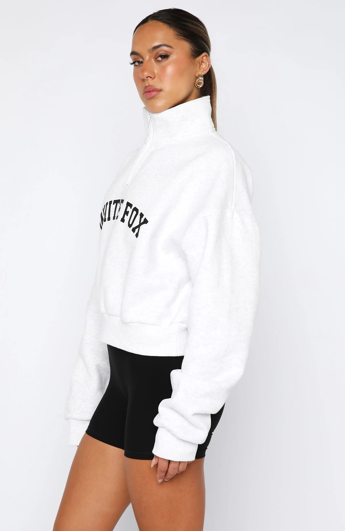 Let The Bells Ring Cropped Quarter Zip Sweater Grey Marle - White Fox Boutique