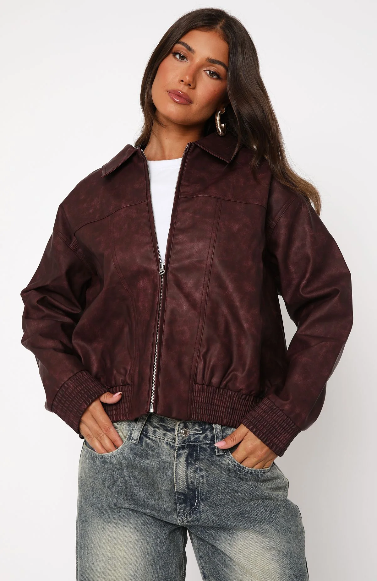 Make Things Right PU Bomber Jacket Plum - White Fox Boutique