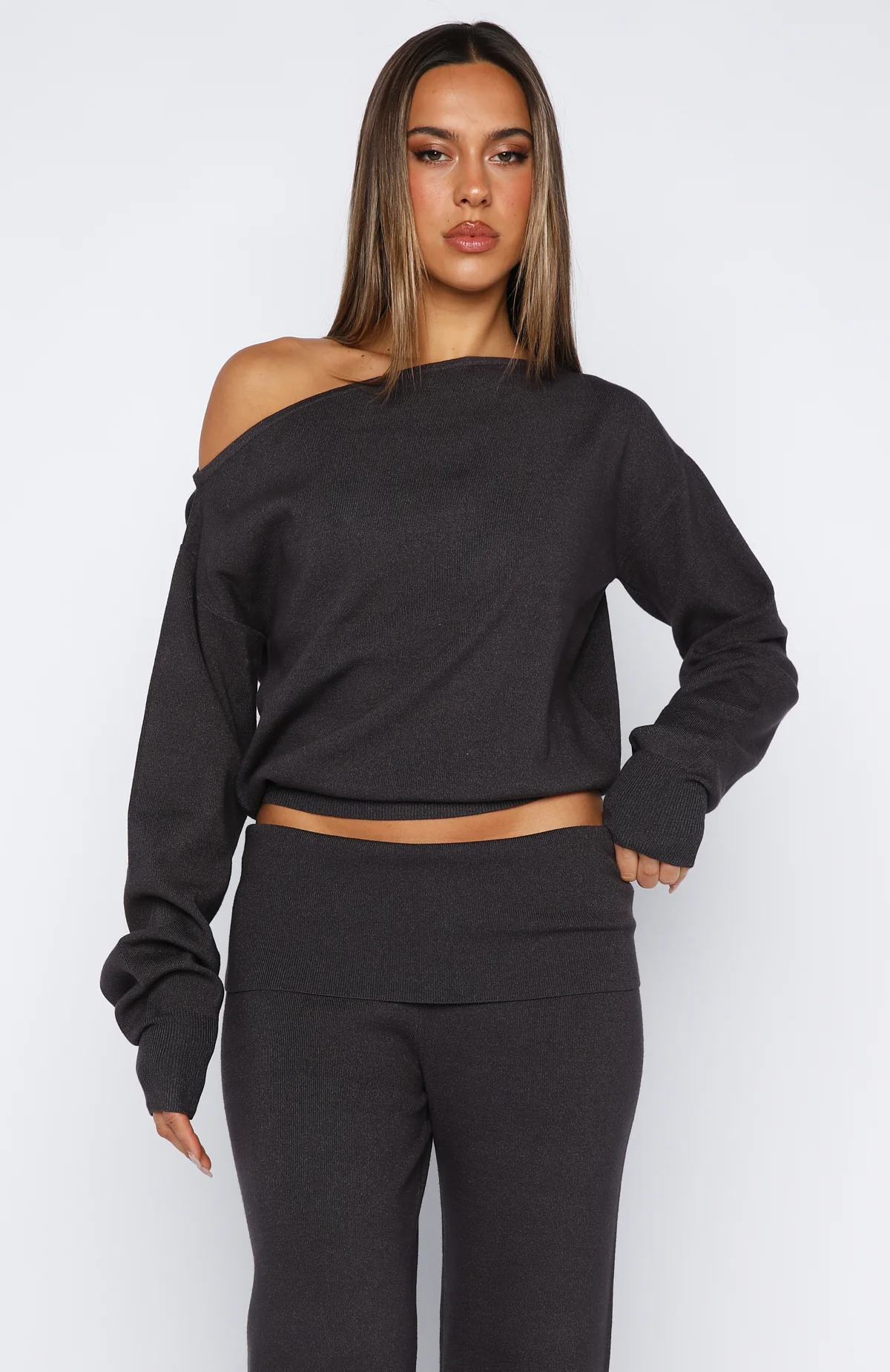 Can't Find The Words Knit Sweater Charcoal - White Fox Boutique