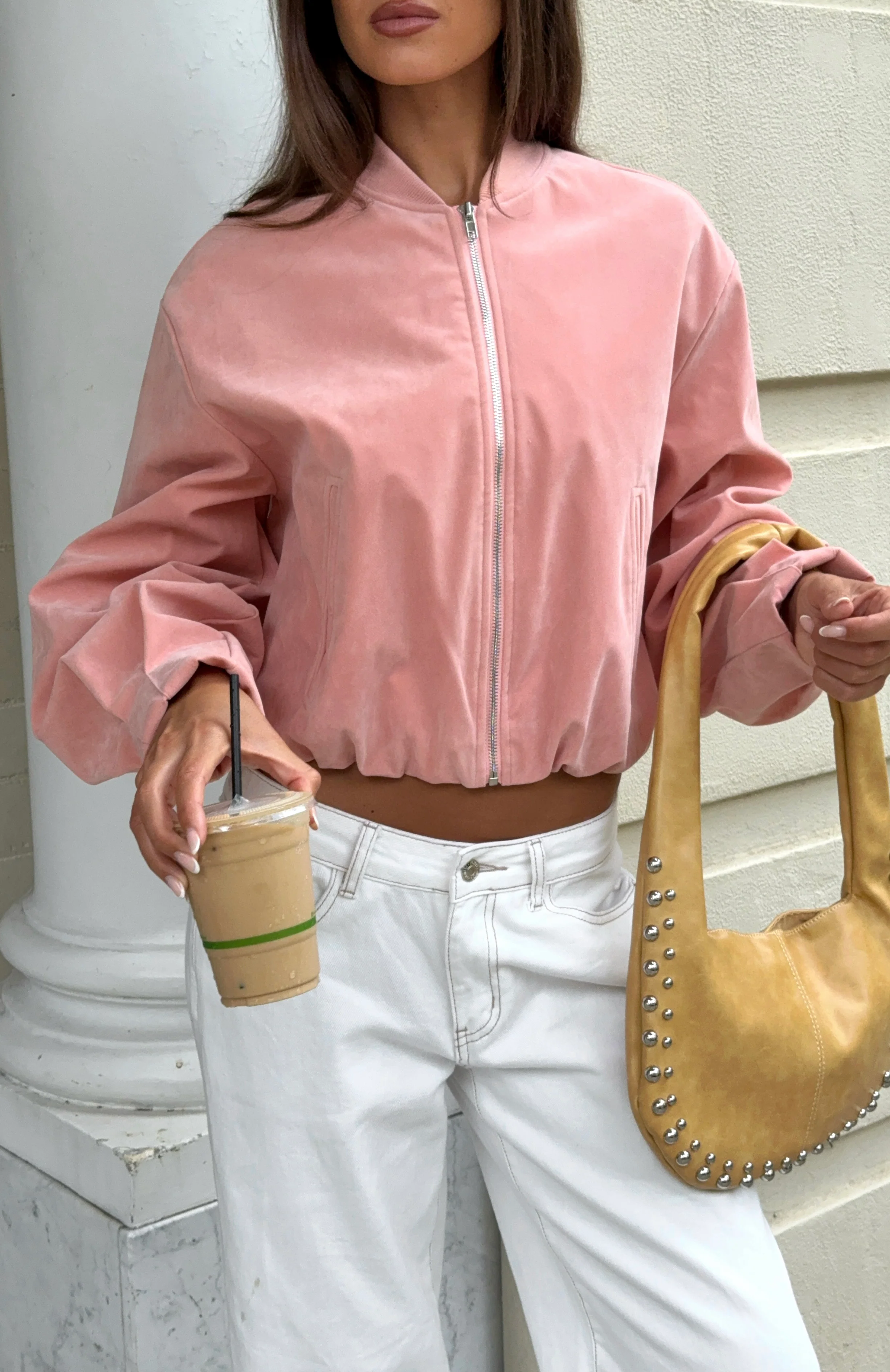 What Did I Miss Faux Suede Jacket Blush - White Fox Boutique