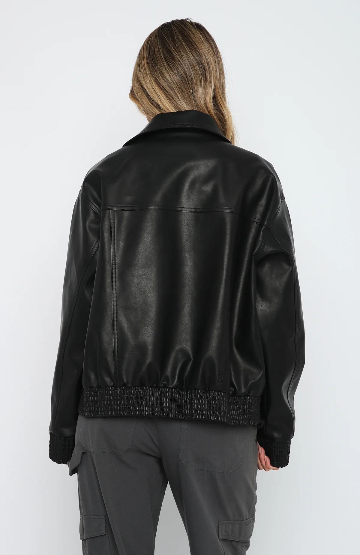 Make Things Right PU Bomber Jacket Black - White Fox Boutique
