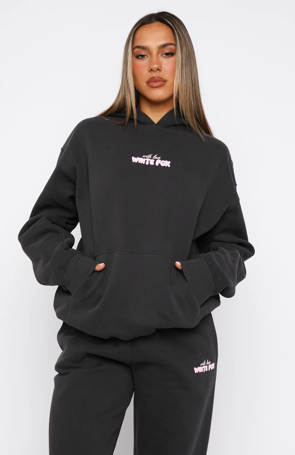 With Love In The Moment Oversized Hoodie Charcoal - White Fox Boutique