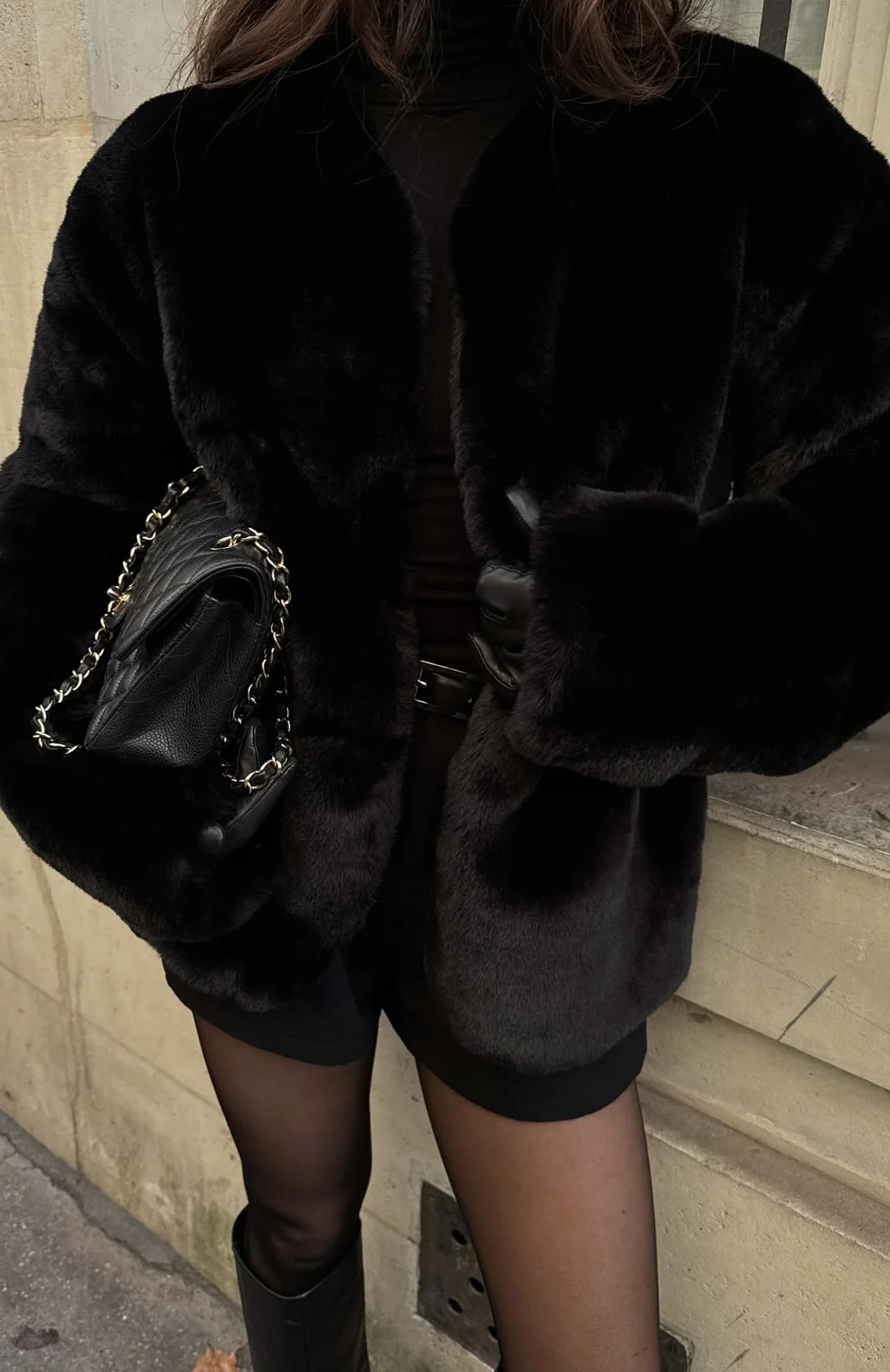 Happy Holidays Faux Fur Jacket Black - White Fox Boutique