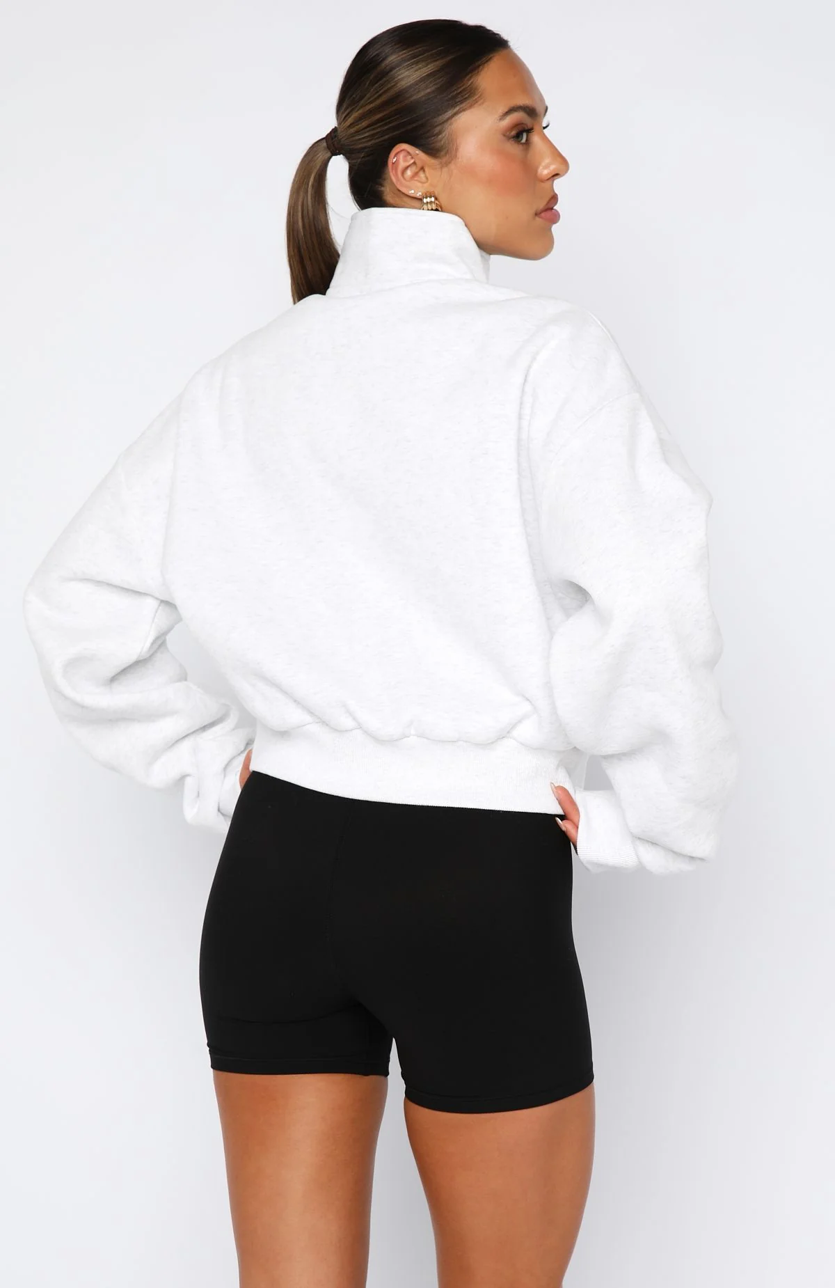 Let The Bells Ring Cropped Quarter Zip Sweater Grey Marle - White Fox Boutique