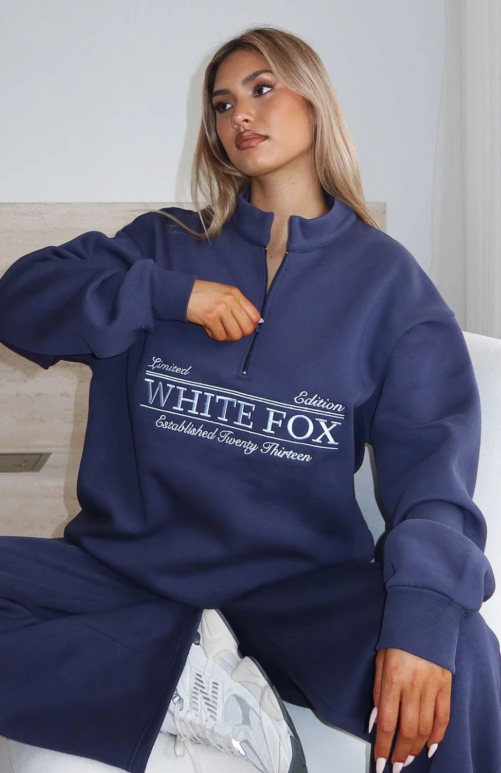 Standing My Ground Zip Front Sweater Navy - White Fox Boutique