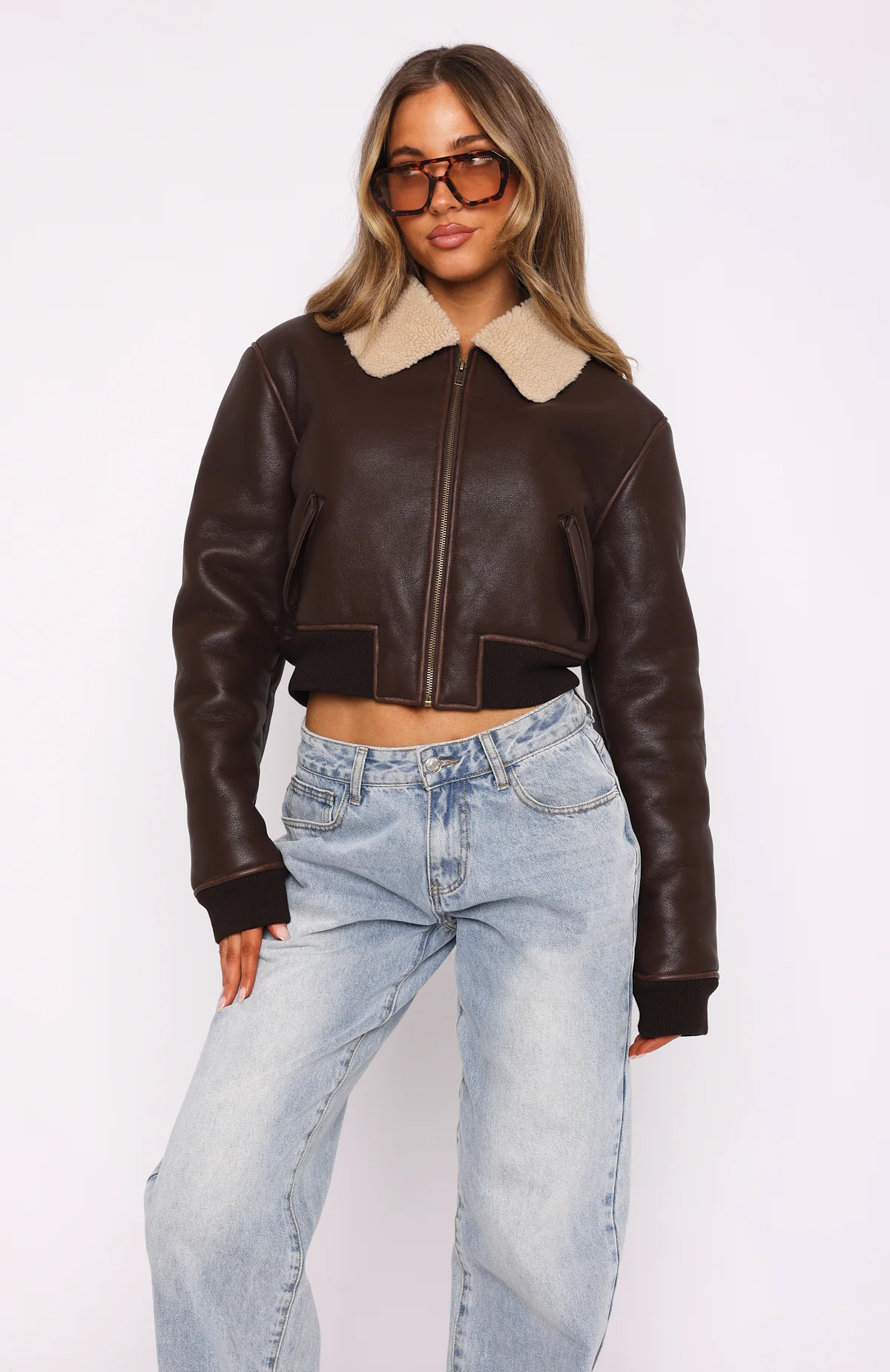 For The People PU Bomber Jacket Chocolate - White Fox Boutique
